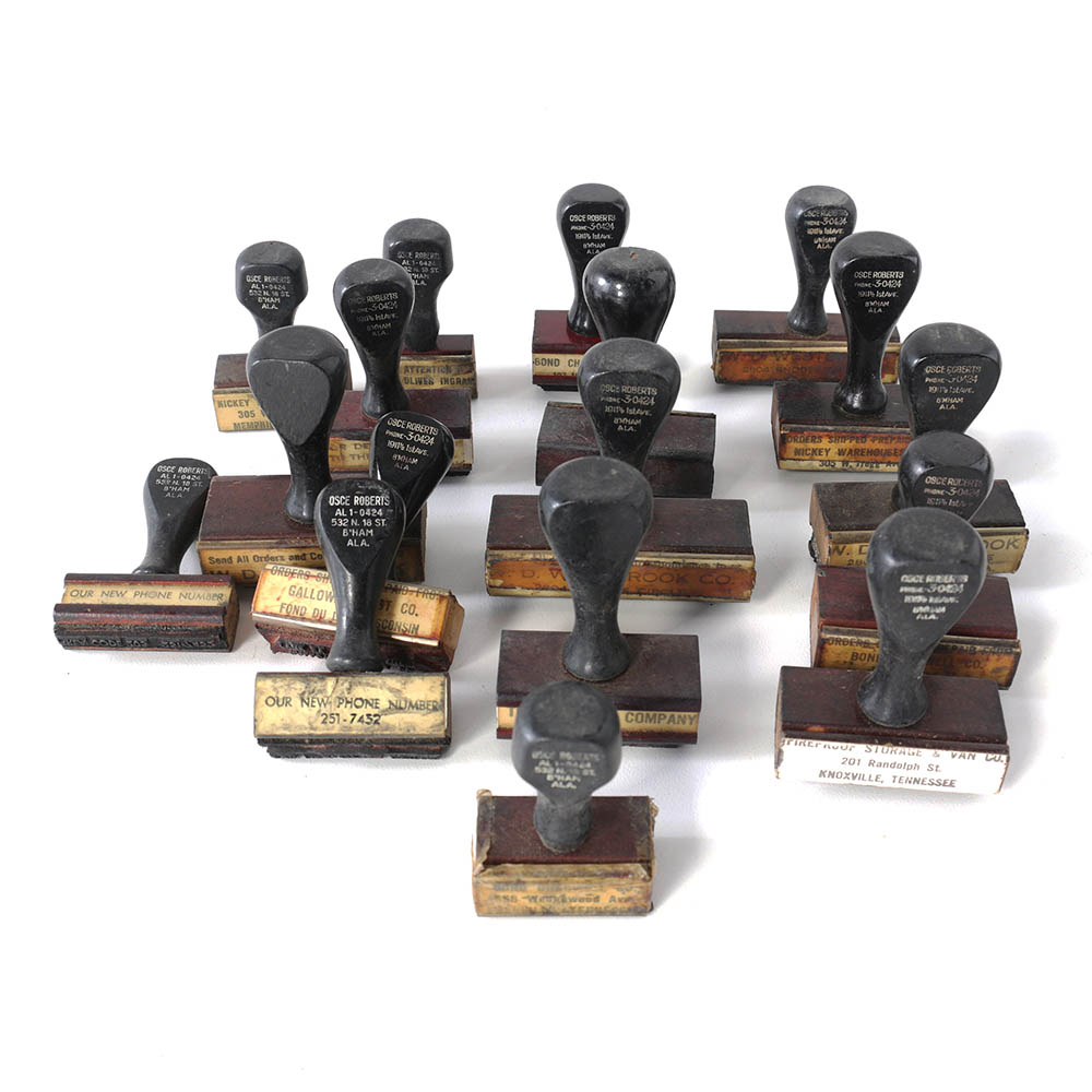 Vintage Company and Warehouse Ink Stamps with Rotary Holder