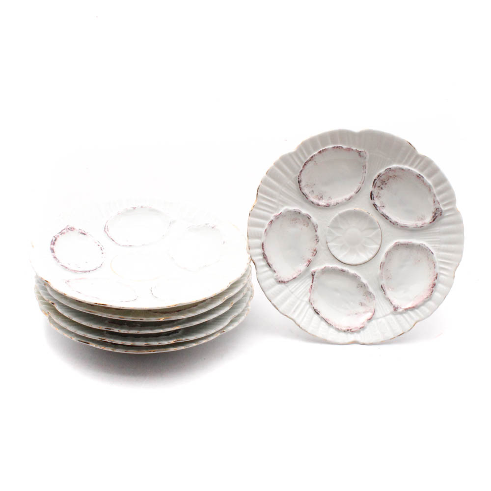 Antique Haviland French Pink Luster Oyster Plates