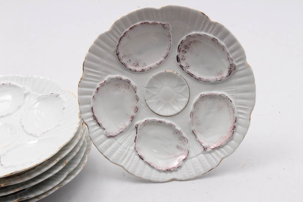 Antique Haviland French Pink Luster Oyster Plates