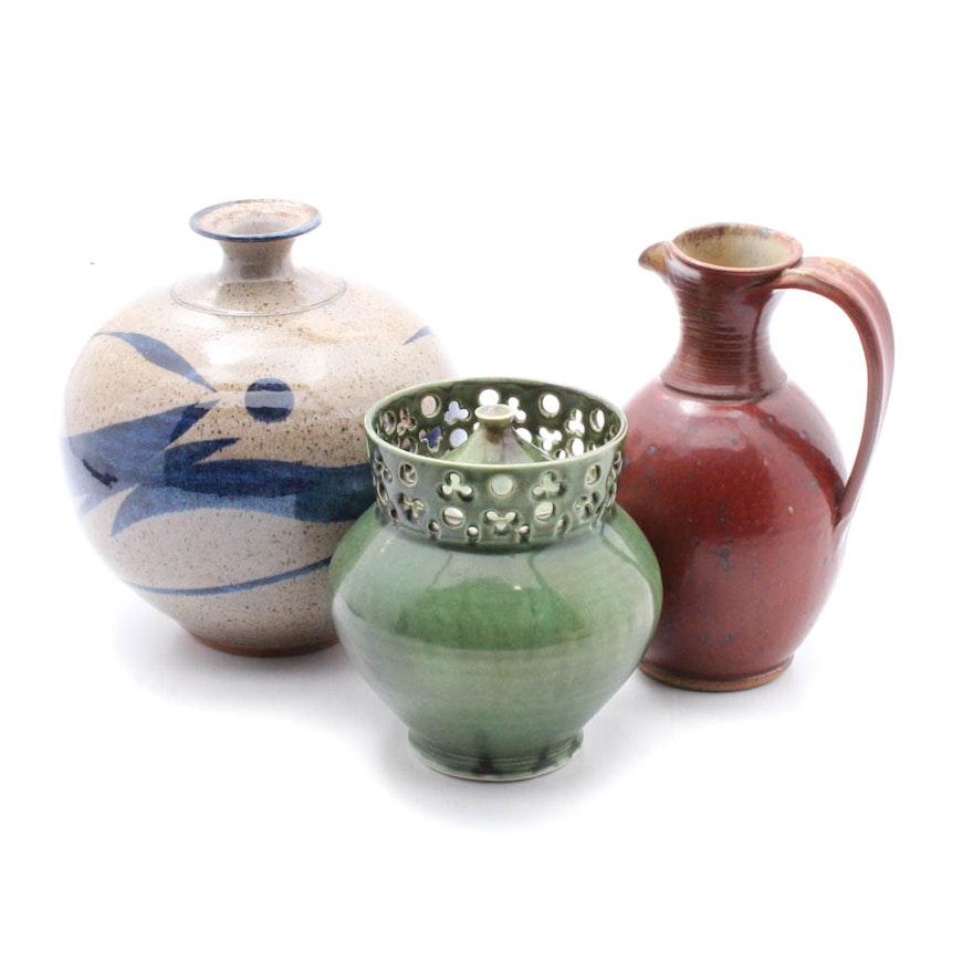 Glazed Pottery Vase, Pitcher and Jar