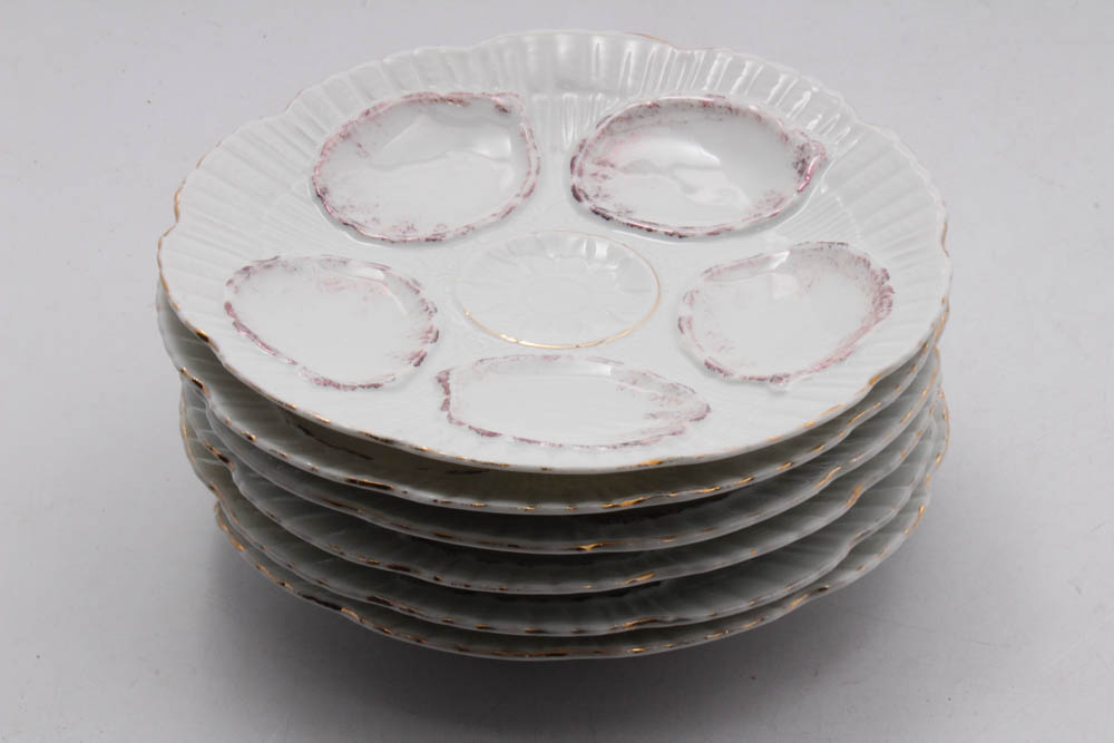 Antique Haviland French Pink Luster Oyster Plates