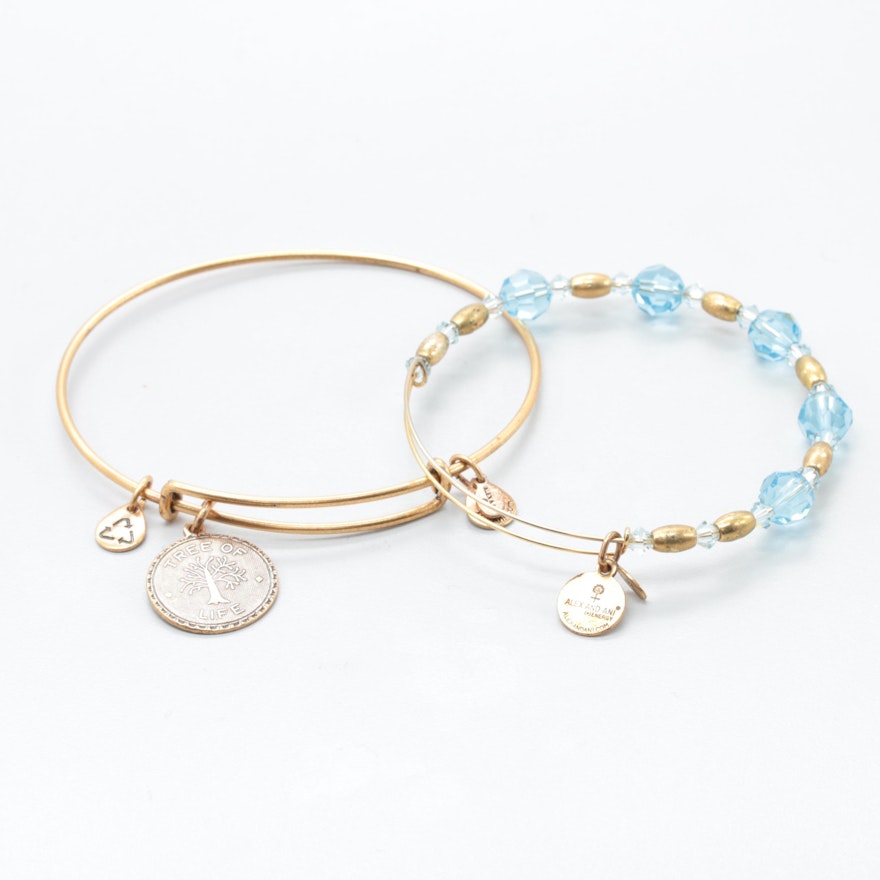 Alex and Ani Gold Tone Bracelet Selection Including Glass Beads