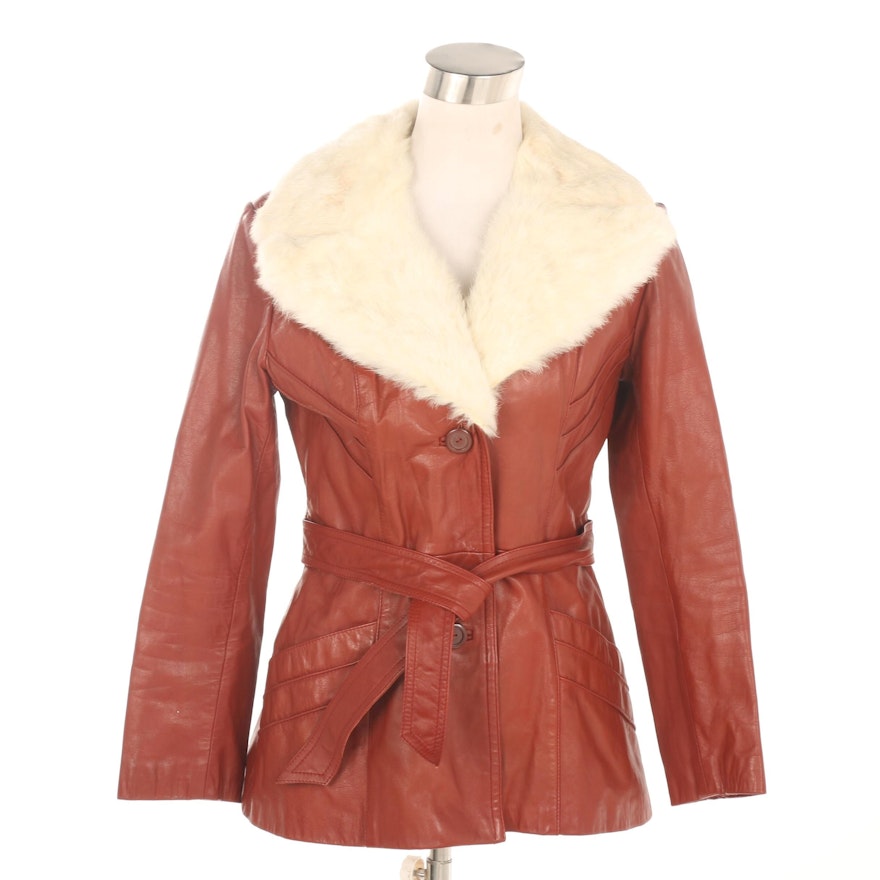 Women's Foxmoor Cognac Leather Jacket with Rabbit Fur Collar