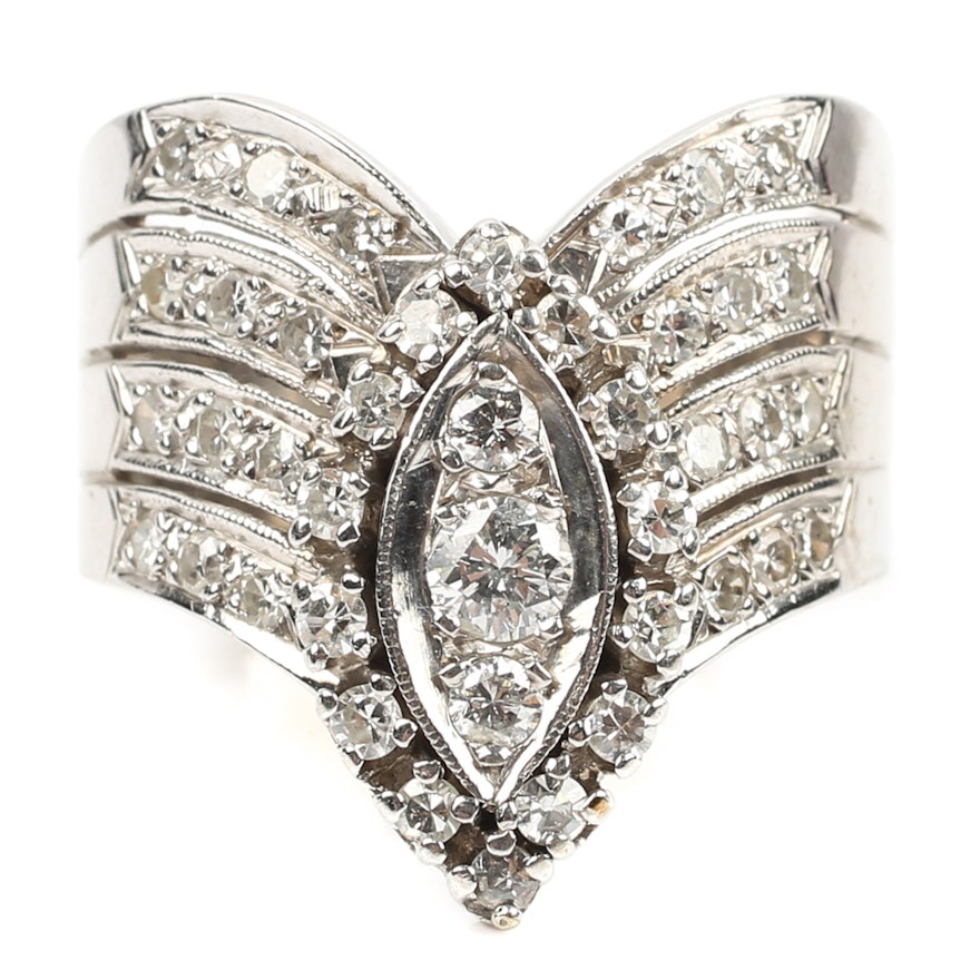 Vintage Harold Freeman 14K White Gold 1.00 CTW Diamond Cluster Ring