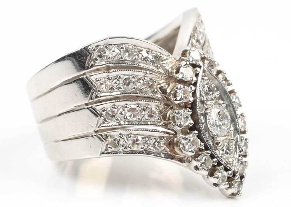 Vintage Harold Freeman 14K White Gold 1.00 CTW Diamond Cluster Ring