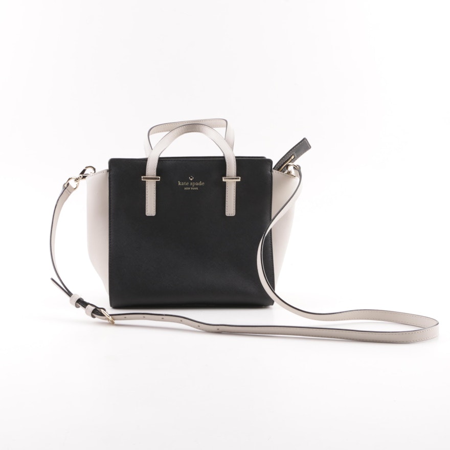 Kate Spade New York Black and Cream Crossgrain Leather Satchel