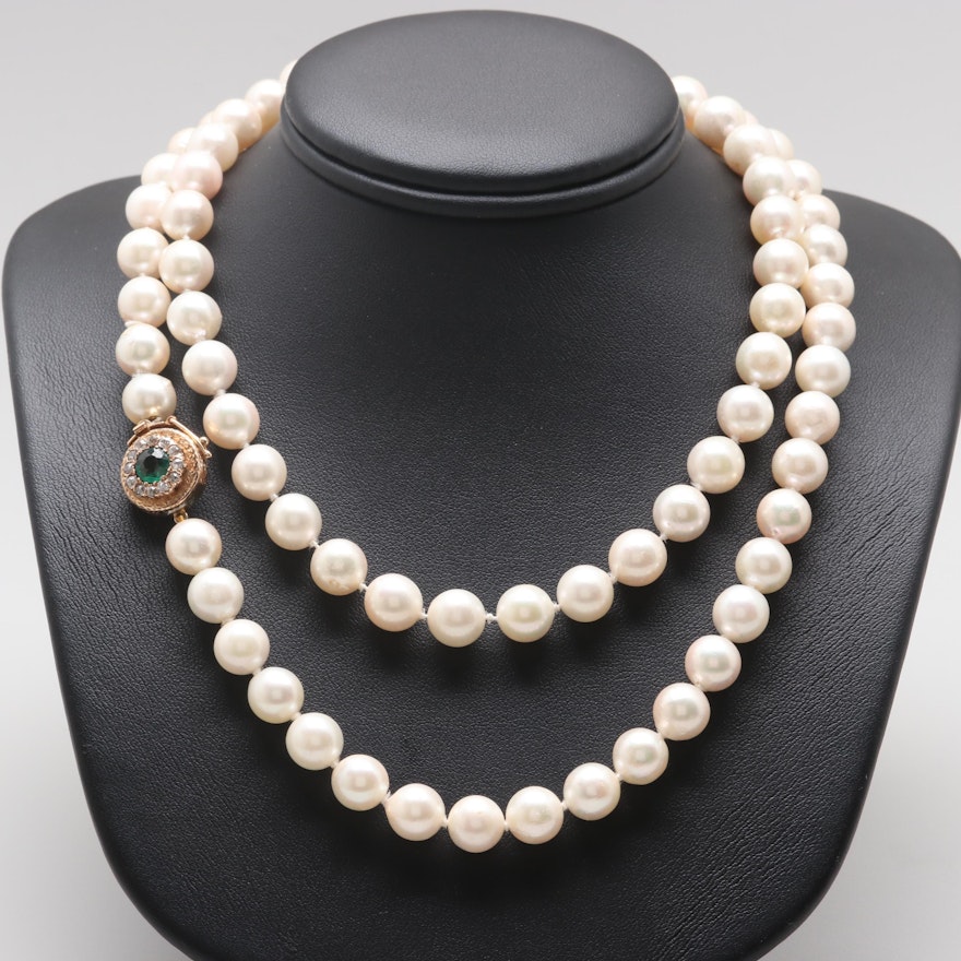 10K Yellow Gold Cultured Pearl, Diamond with Garnet and Glass Doublet Necklace