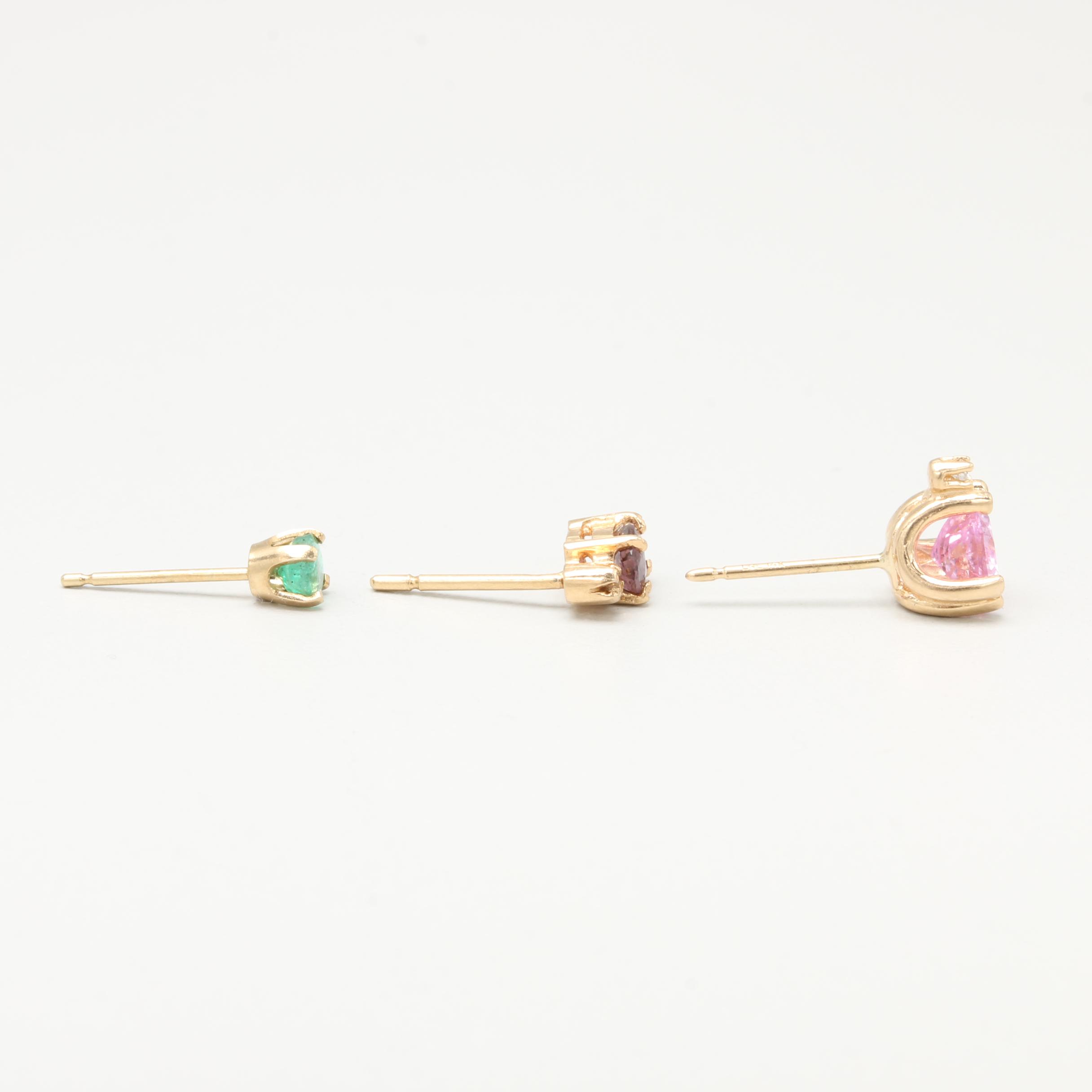 14K Yellow Gold Diamond, Sapphire, Emerald and Synthetic Sapphire Earrings