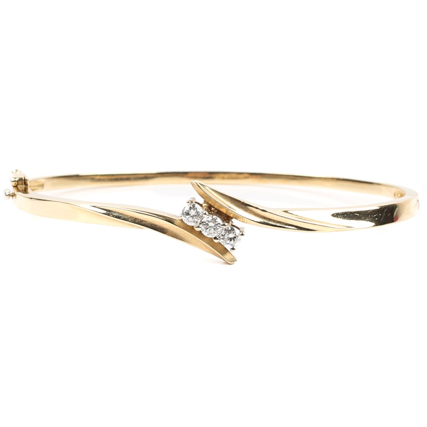 14K Yellow Gold Diamond Bypass Bangle Bracelet