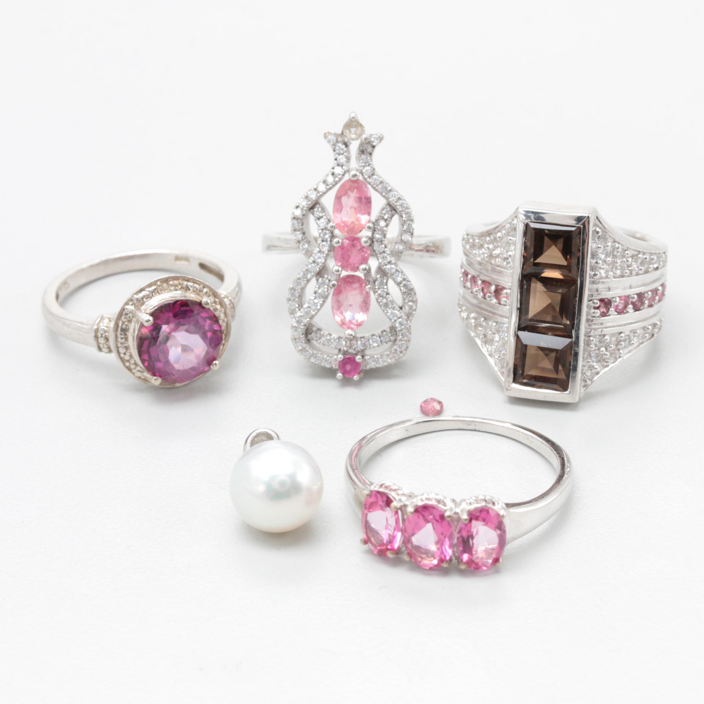 Sterling Silver Cultured Pearl, Smoky Quartz, and Pink Tourmaline Jewelry