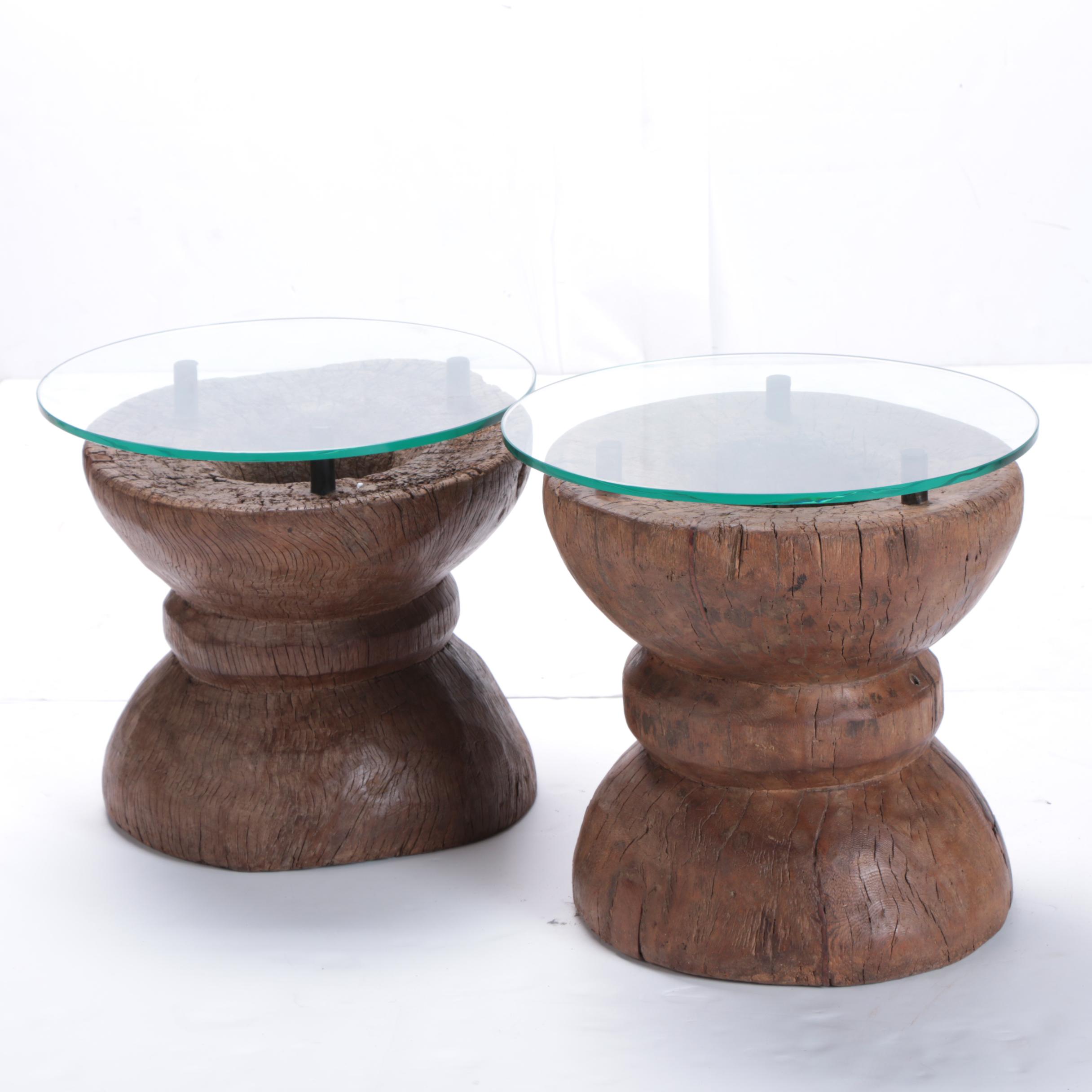 Repurposed Rice Grinder Base End Tables