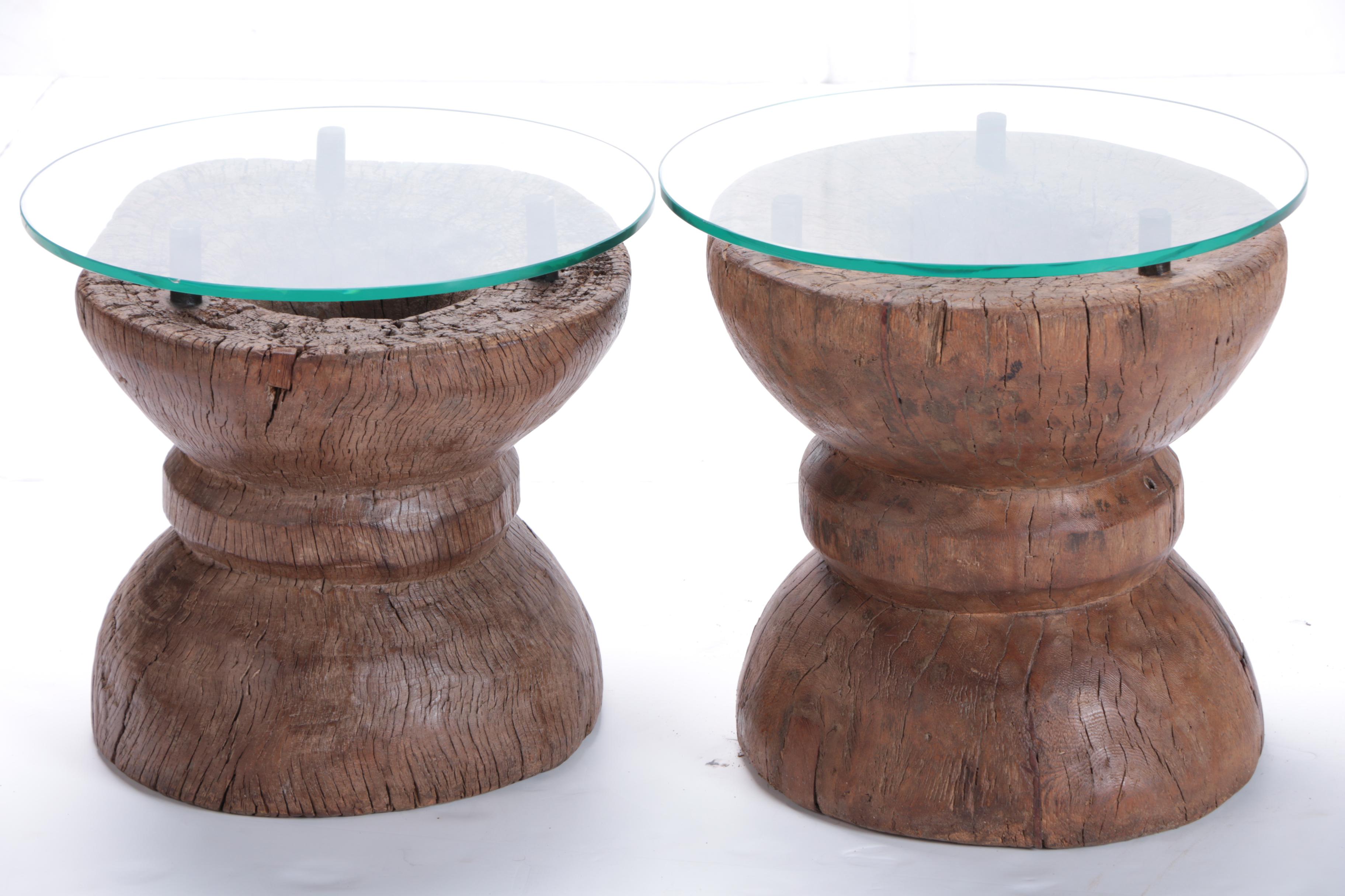 Repurposed Rice Grinder Base End Tables