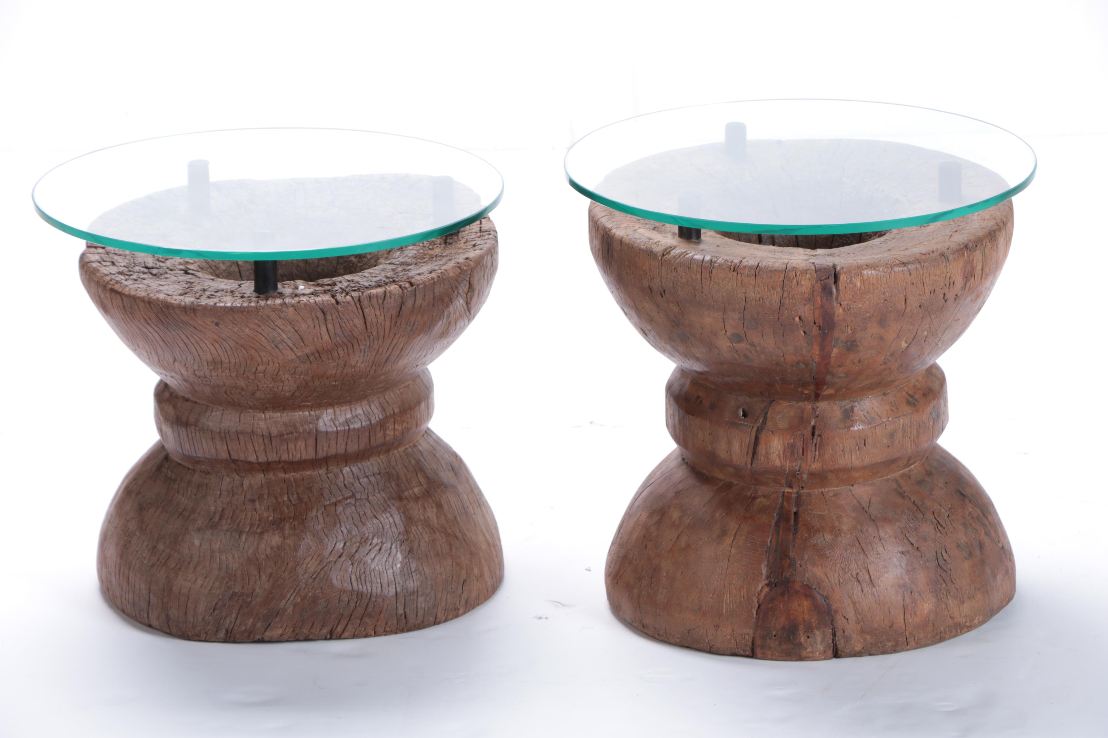 Repurposed Rice Grinder Base End Tables