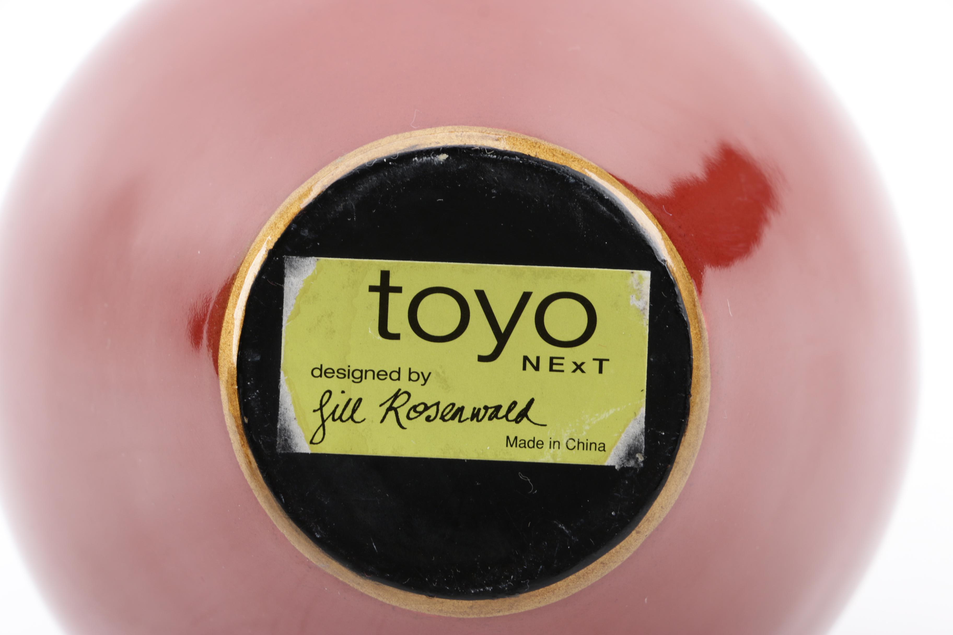 Signed Blown Glass Vase with Toyo Next Ceramic Vase by Jill Rosenwald