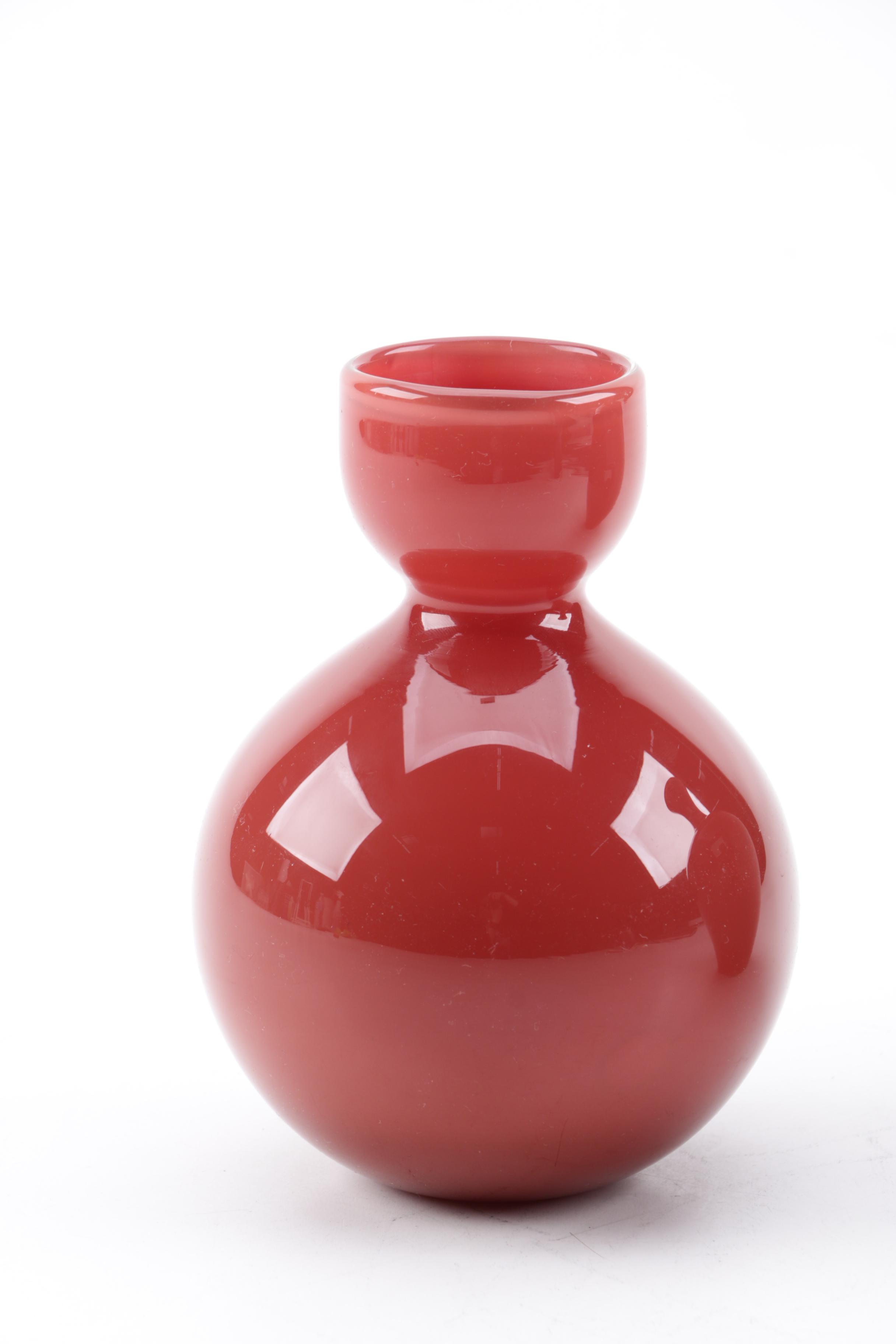 Signed Blown Glass Vase with Toyo Next Ceramic Vase by Jill Rosenwald