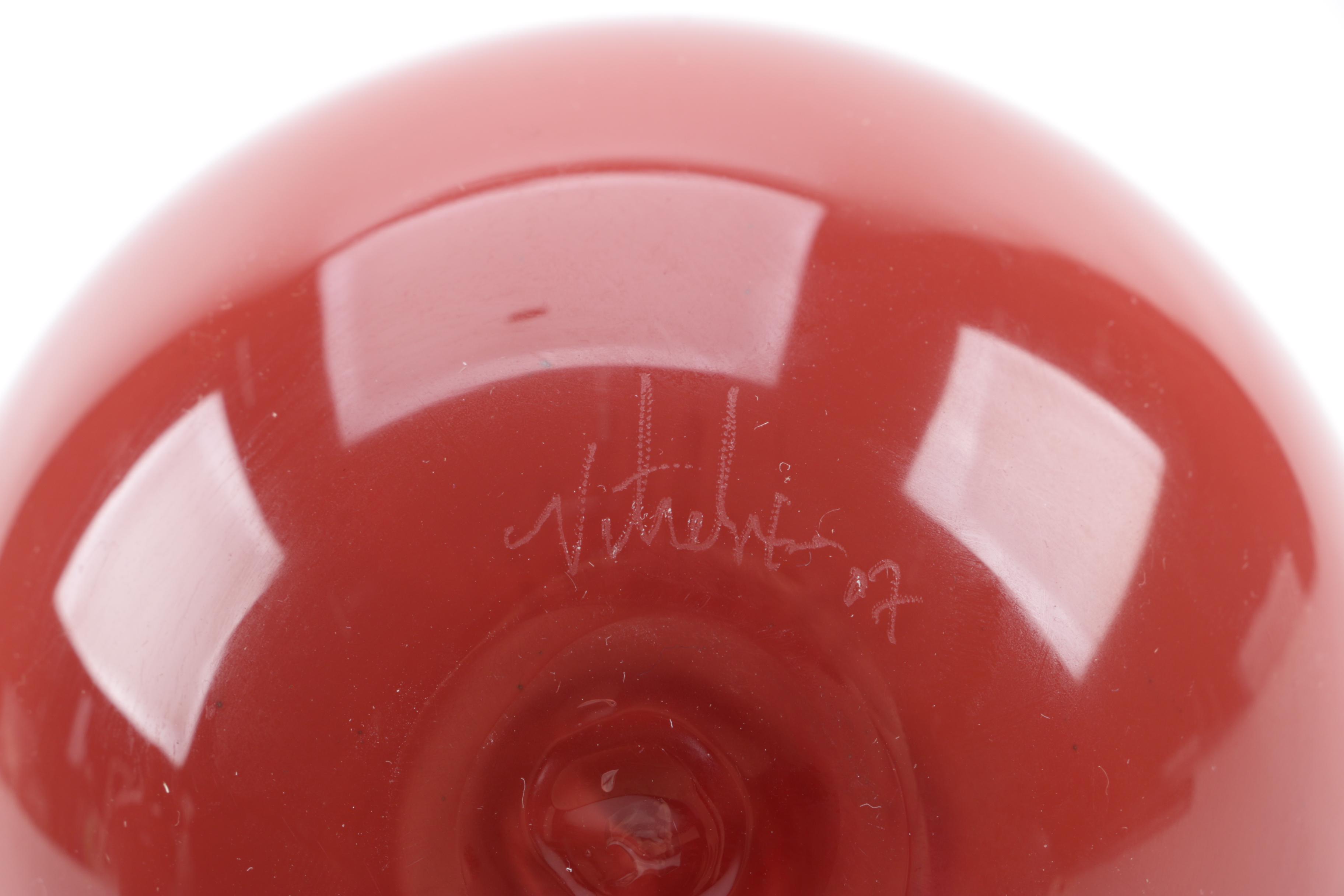 Signed Blown Glass Vase with Toyo Next Ceramic Vase by Jill Rosenwald