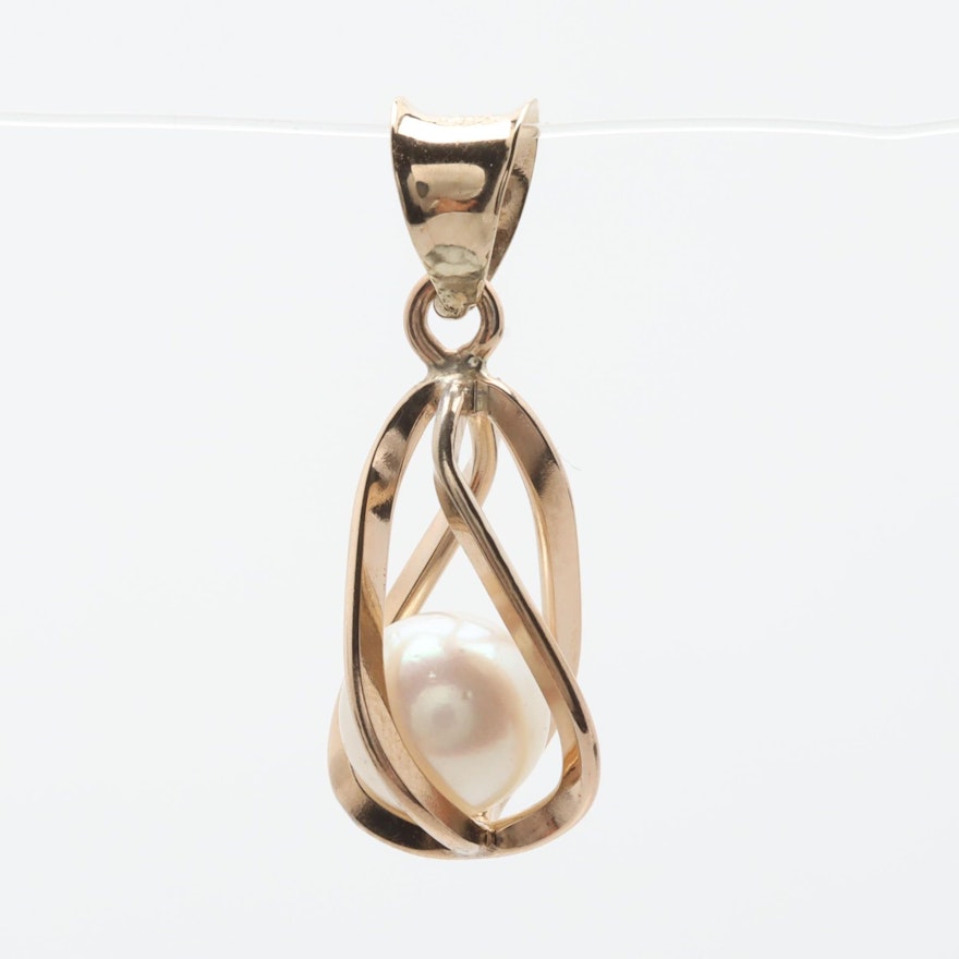 10K Yellow Gold Cultured Pearl Pendant