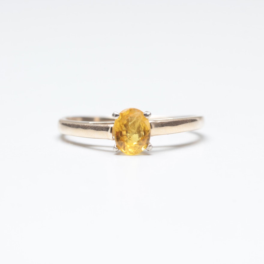 14K Yellow and White Gold Yellow Sapphire Ring