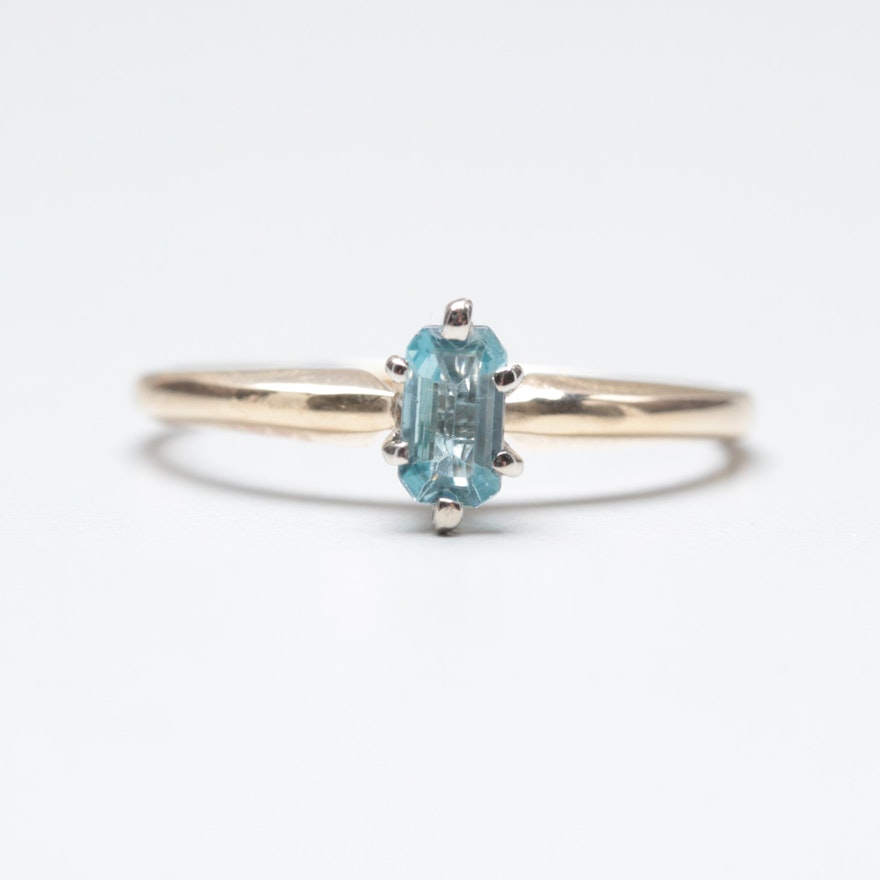 14K Yellow and White Gold Aquamarine Ring