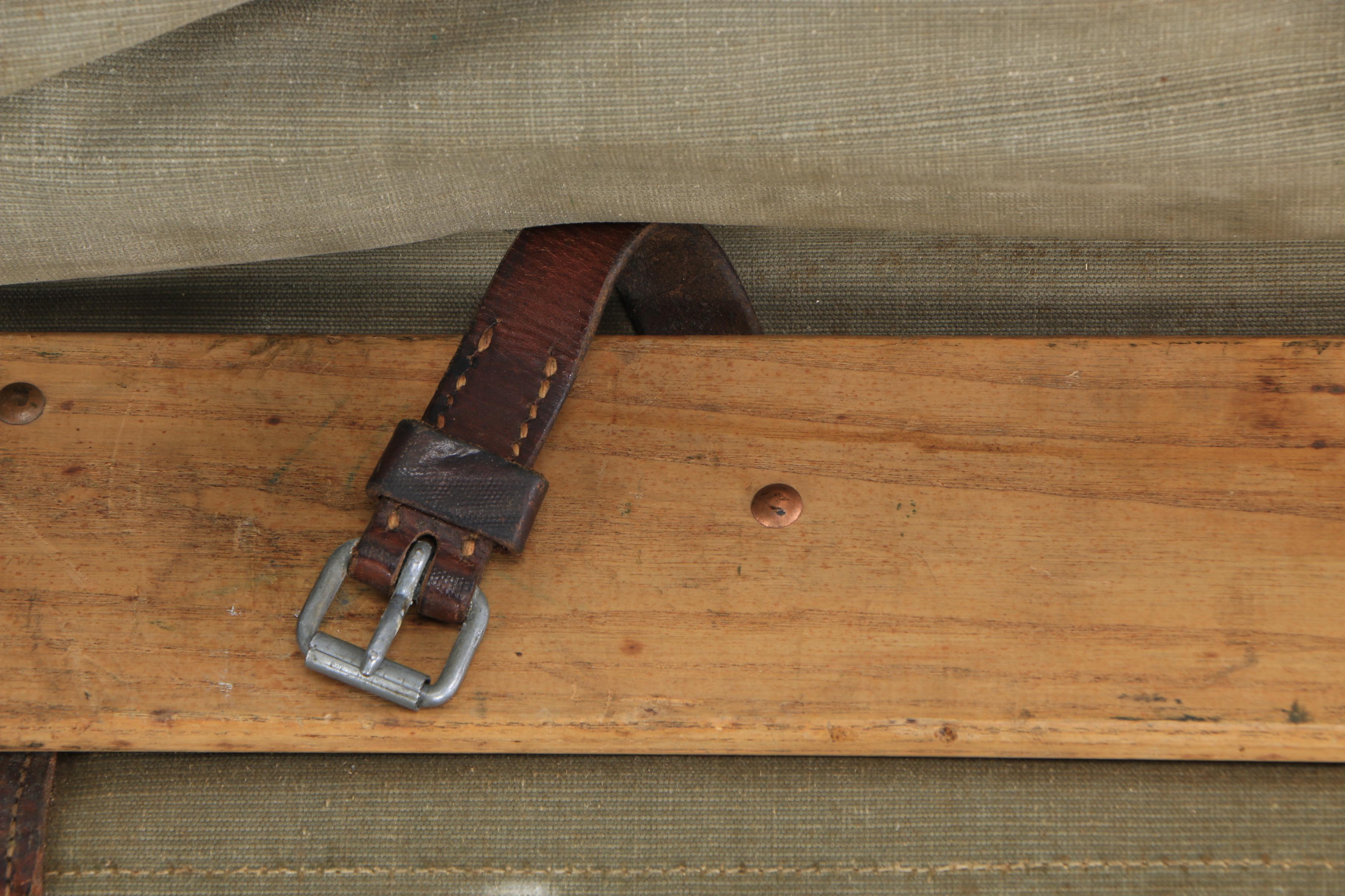 Vintage Canvas Sack with Wooden Slat Backing and Bottom