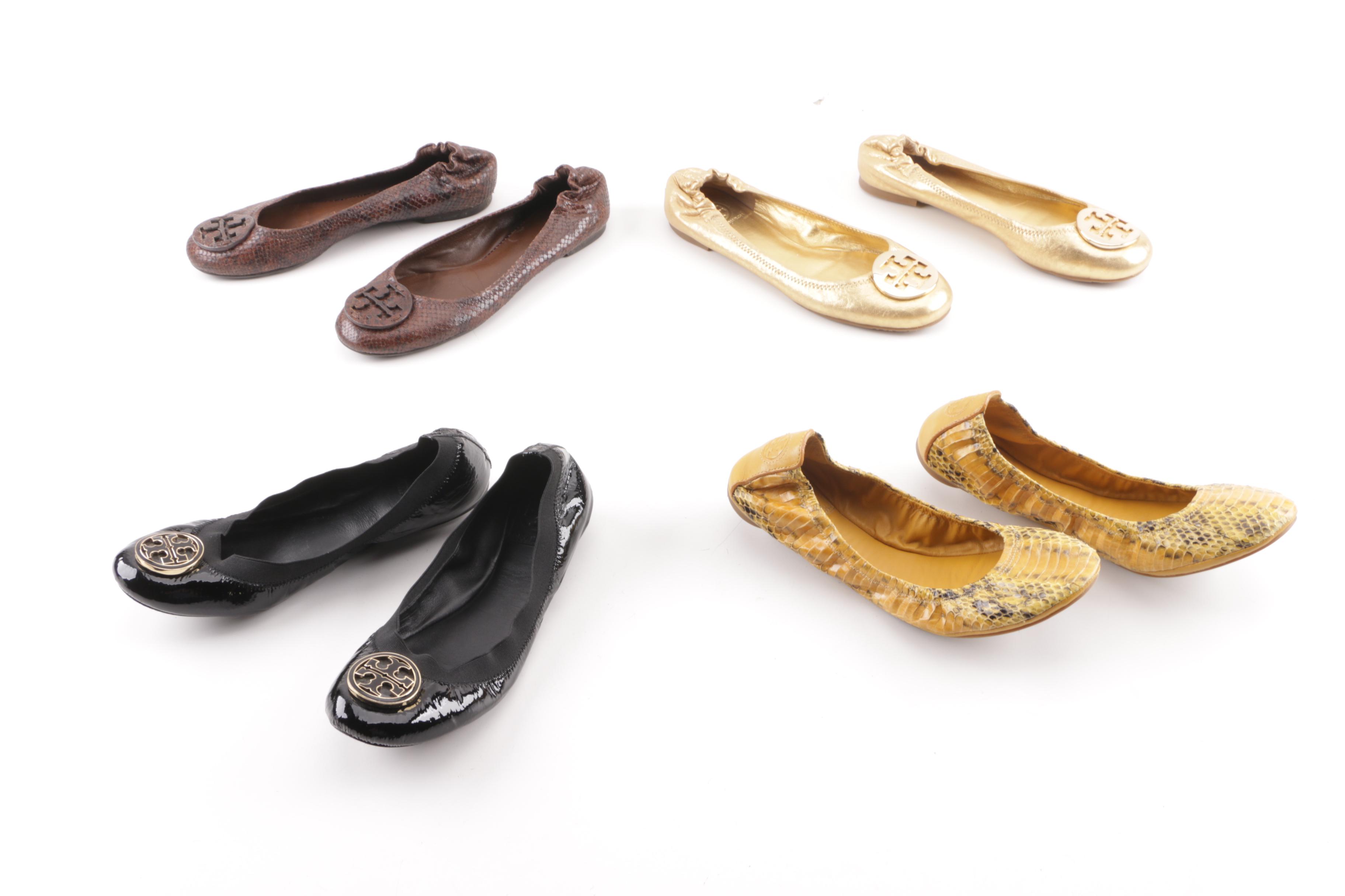Tory Burch Snakeskin and Leather Ballet Flats