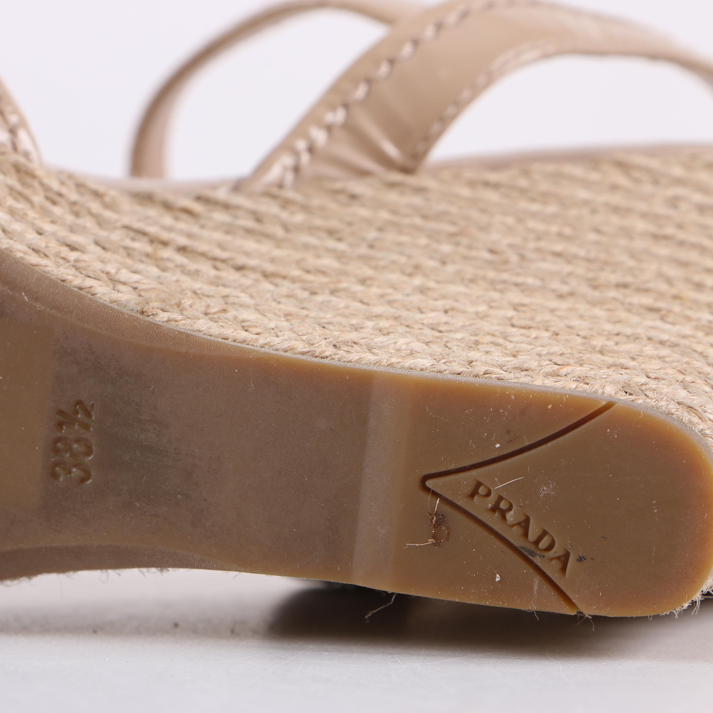 Prada Beige Patent Leather Espadrille Wedges