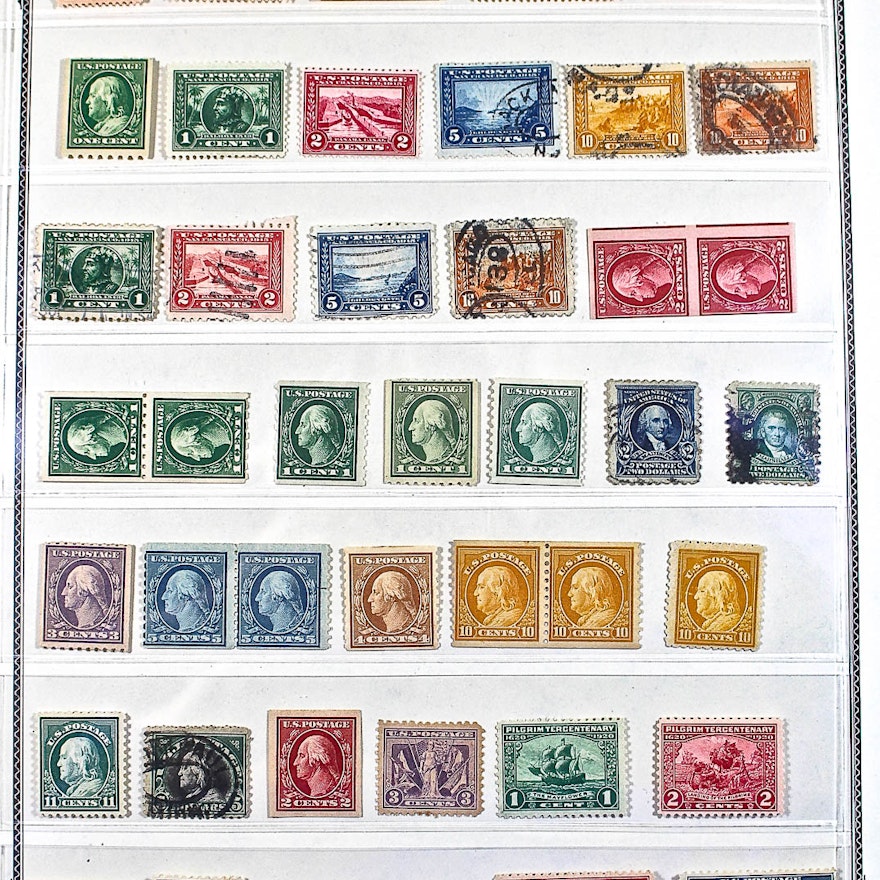 Group of Forty-Three Vintage U.S. Stamps from the Early 20th Century
