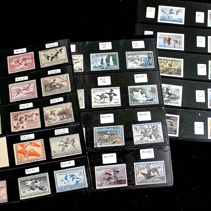 Collection of 58 U.S. Migratory Bird Hunting Stamps