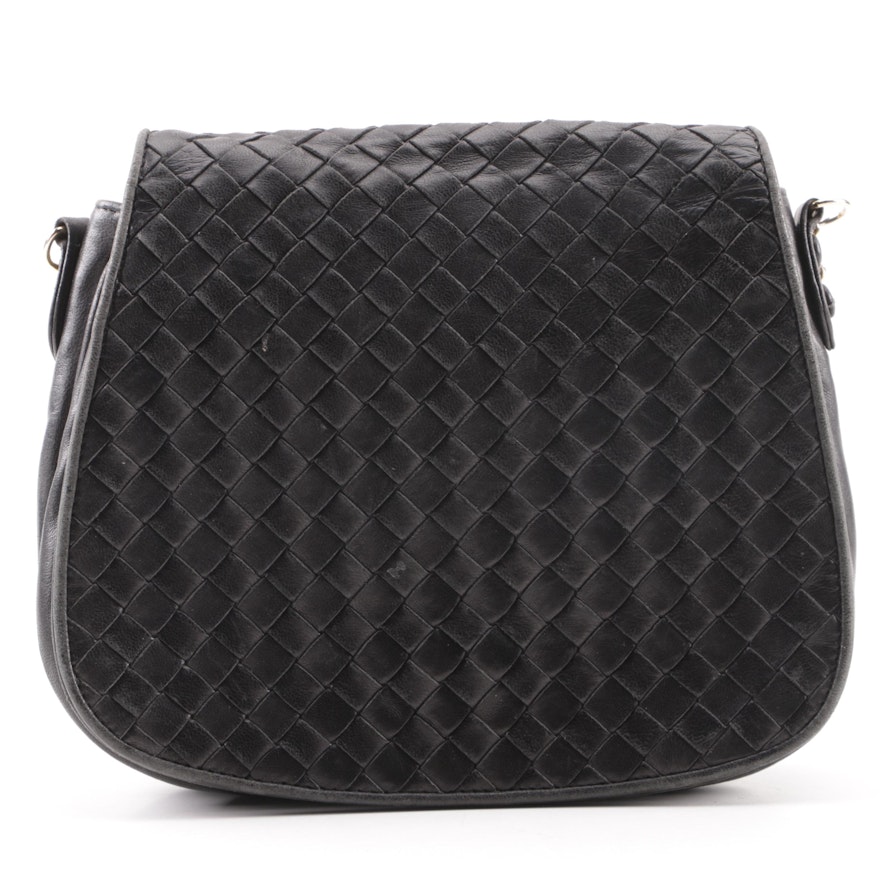 Bottega Veneta Black Intrecciato Leather Saddle Bag