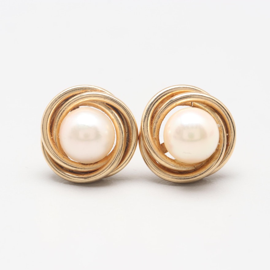 14K Yellow Gold Cultured Pearl Earrings