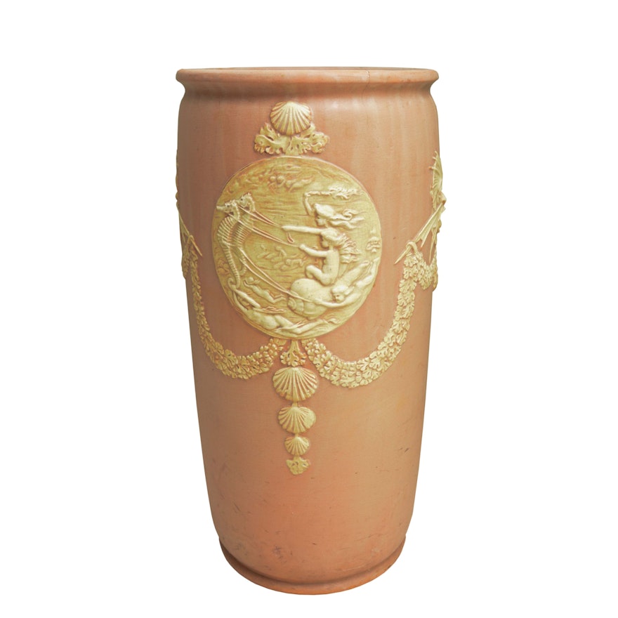 Vintage Ceramic Umbrella Stand with Greek Mythological Motifs