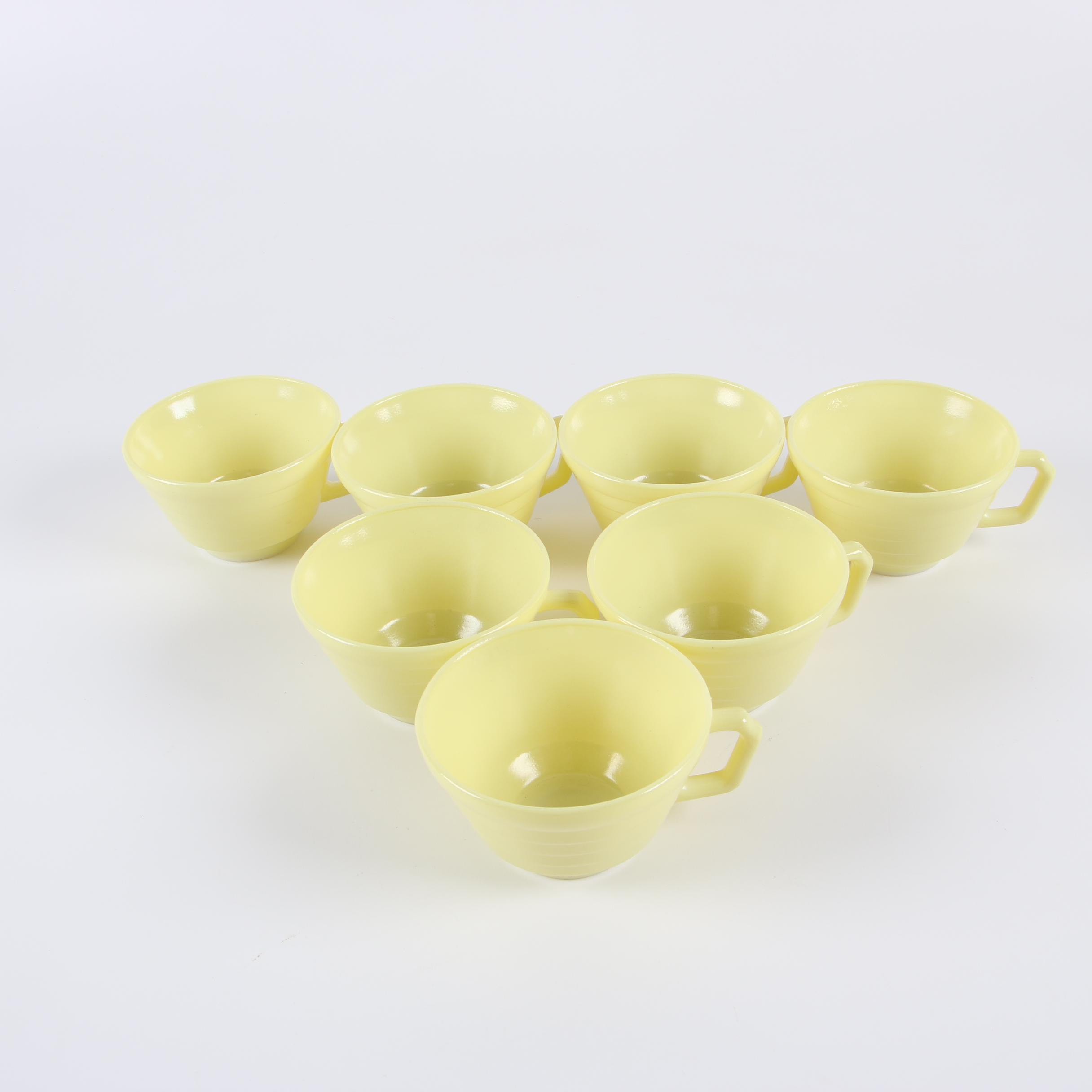 Vintage Fire-King Nesting Bowls with Jadeite and Yellow Glass Mugs