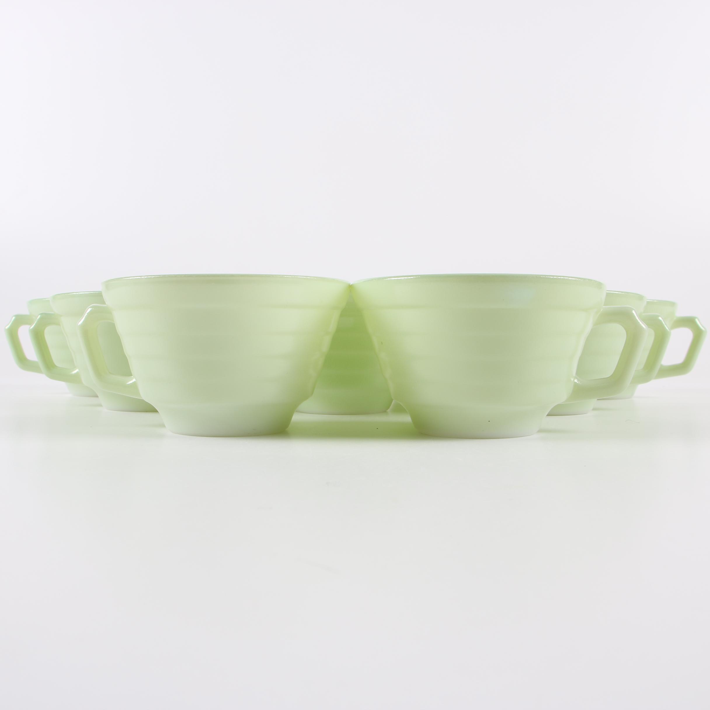 Vintage Fire-King Nesting Bowls with Jadeite and Yellow Glass Mugs