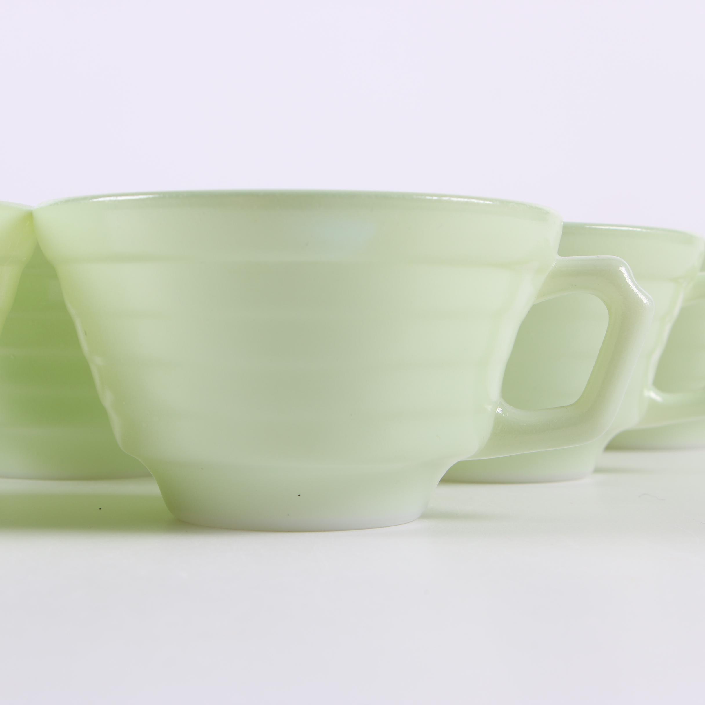Vintage Fire-King Nesting Bowls with Jadeite and Yellow Glass Mugs