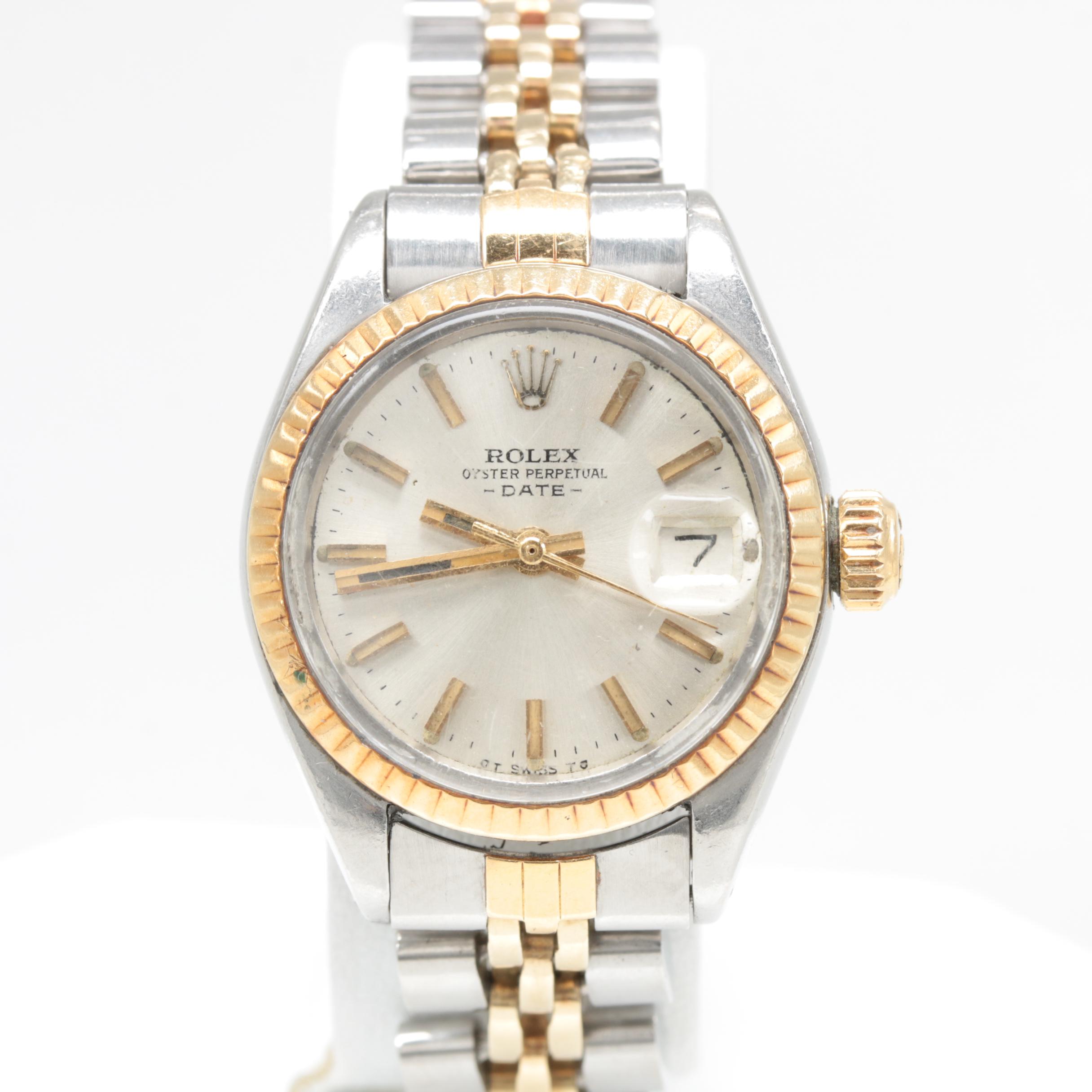 Circa 1973 Rolex Oyster Perpetual Date 14K Yellow Gold Two Tone Watch