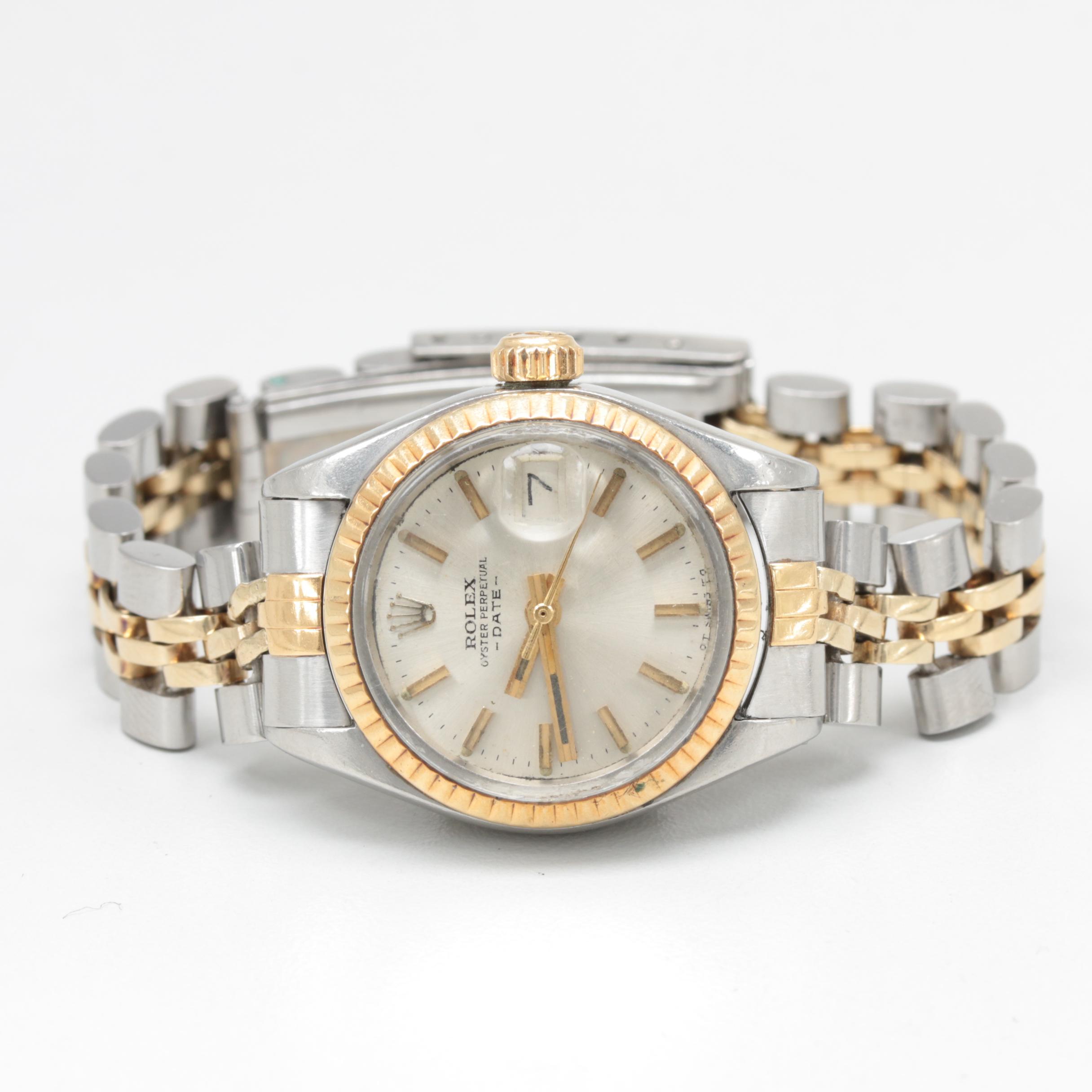 Circa 1973 Rolex Oyster Perpetual Date 14K Yellow Gold Two Tone Watch