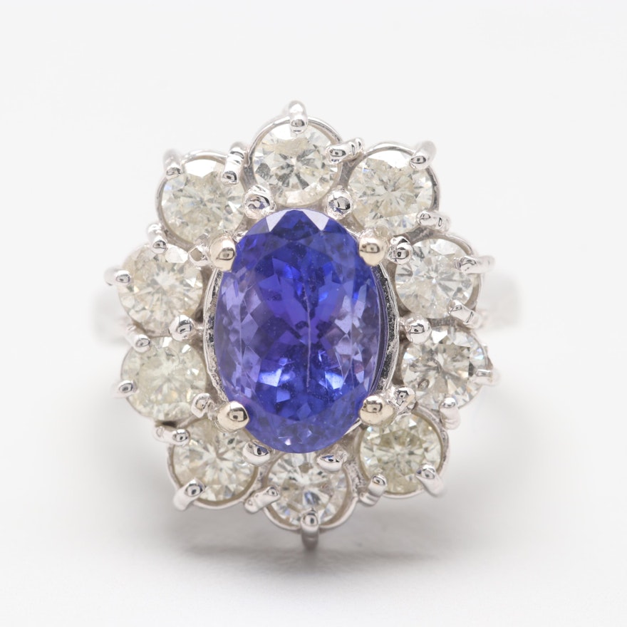 14K White Gold 2.97 CT Tanzanite and 1.56 CTW Diamond Ring