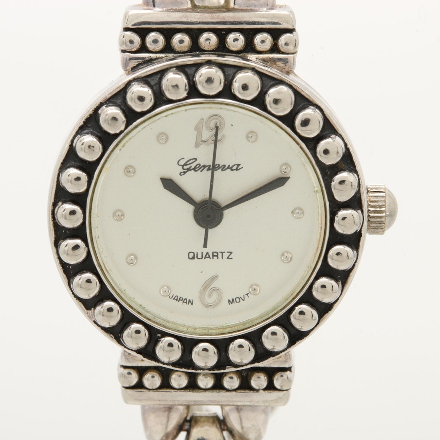 Geneva Quartz Silver Tone Wristwatch