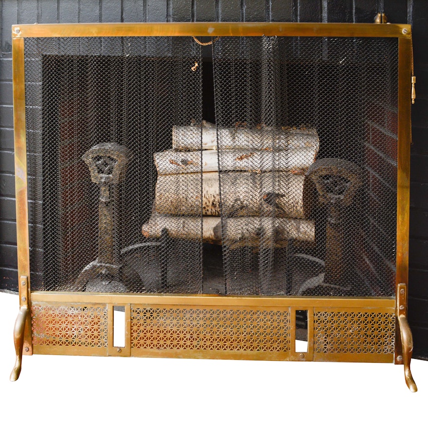 Vintage Brass Finish Fireplace Screen