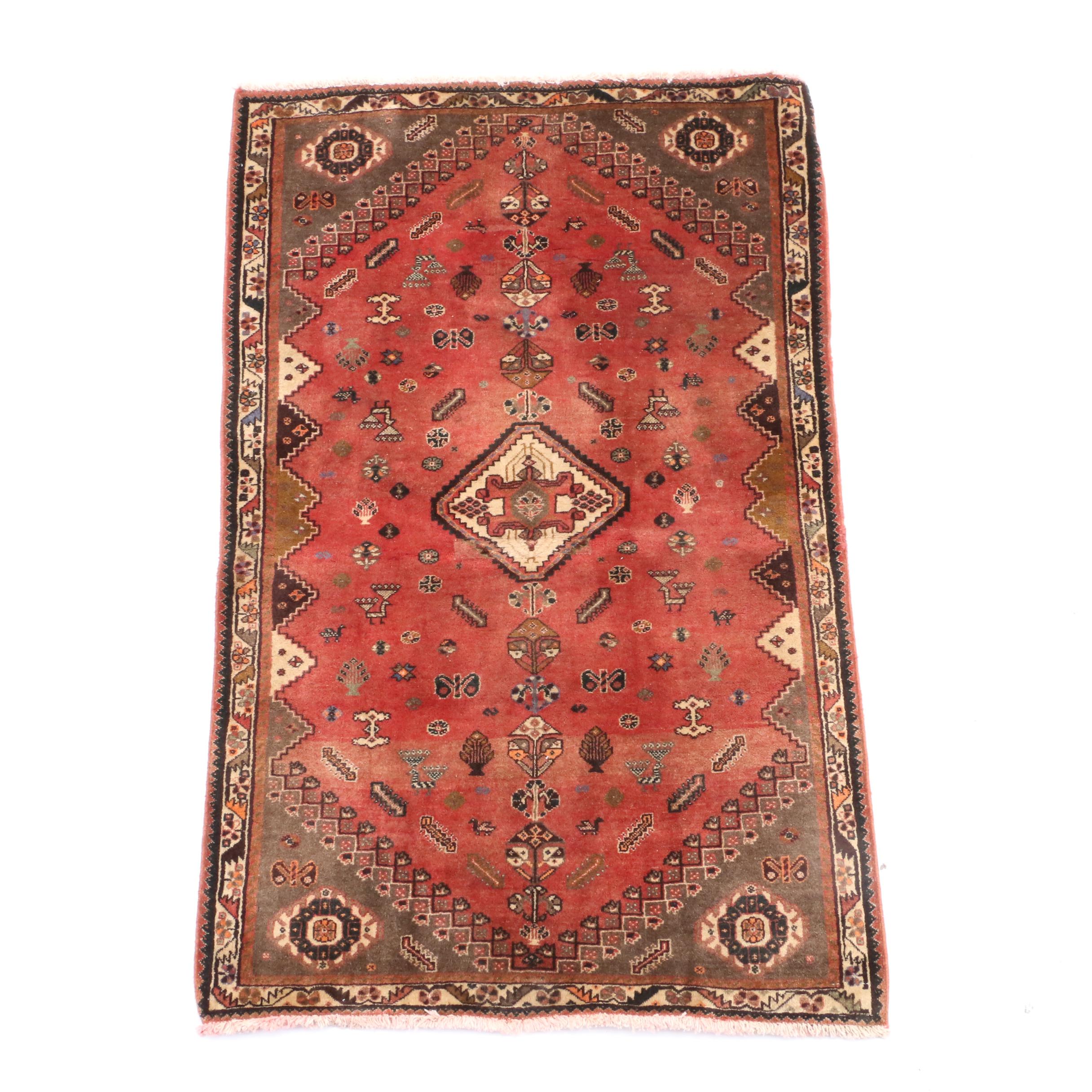Hand-Knotted Persian Qashqai Wool Area Rug