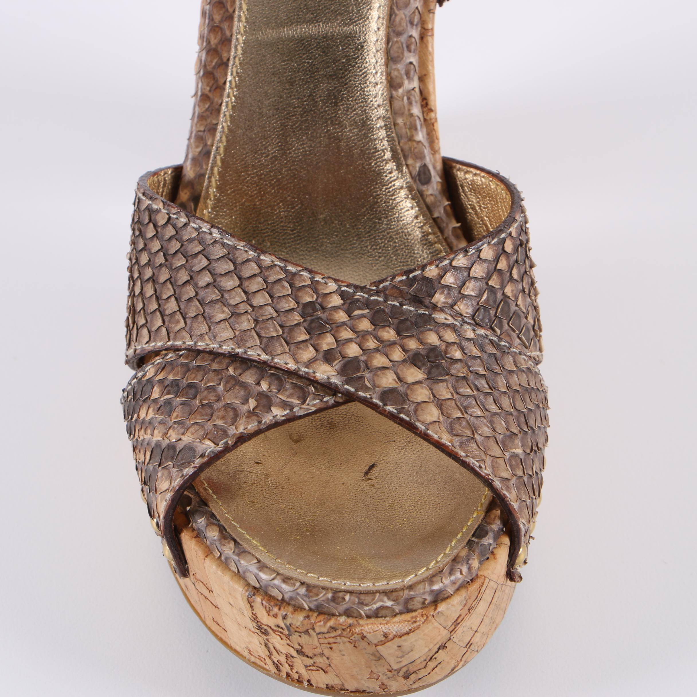 Prada Calzature Donna Python Snakeskin and Cork Platform Sandals