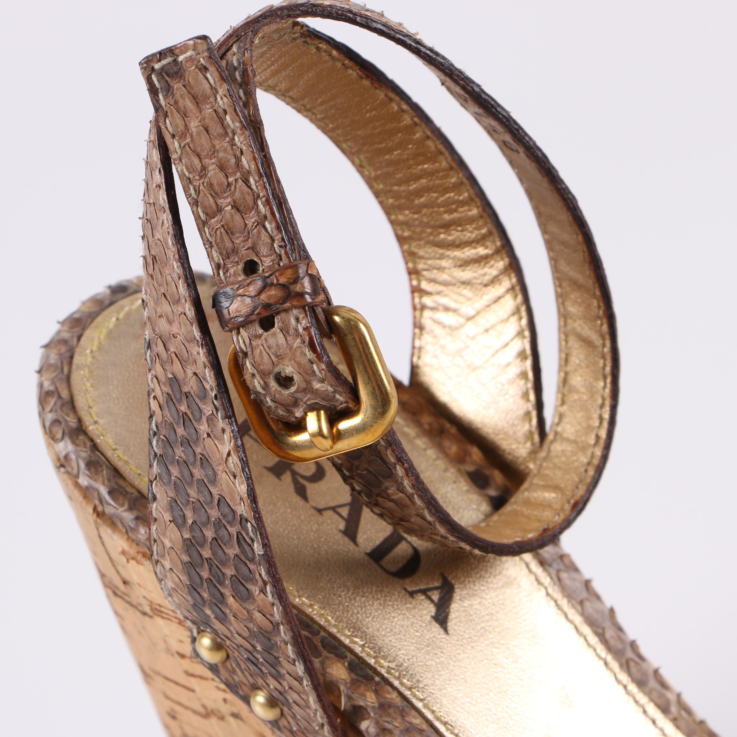 Prada Calzature Donna Python Snakeskin and Cork Platform Sandals
