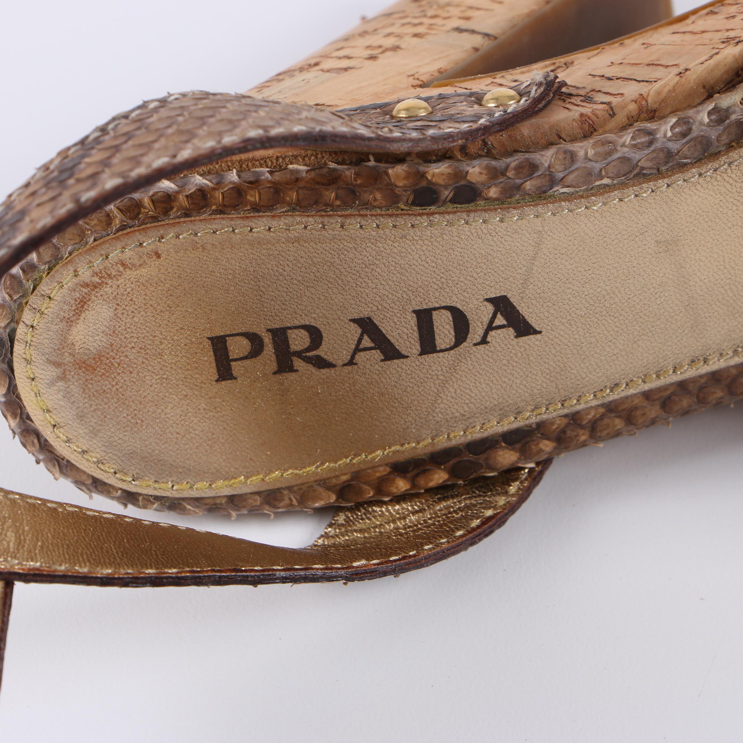 Prada Calzature Donna Python Snakeskin and Cork Platform Sandals
