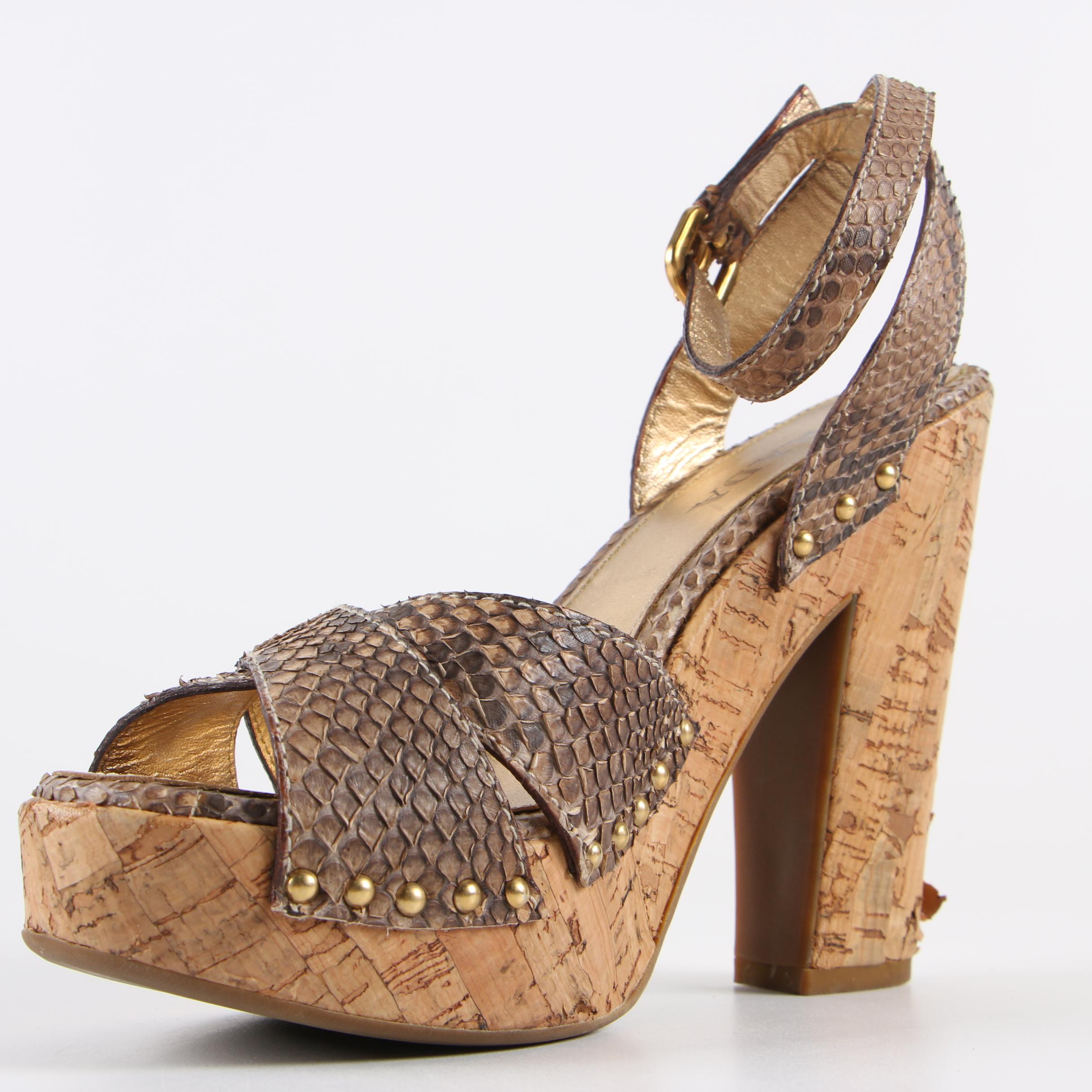 Prada Calzature Donna Python Snakeskin and Cork Platform Sandals