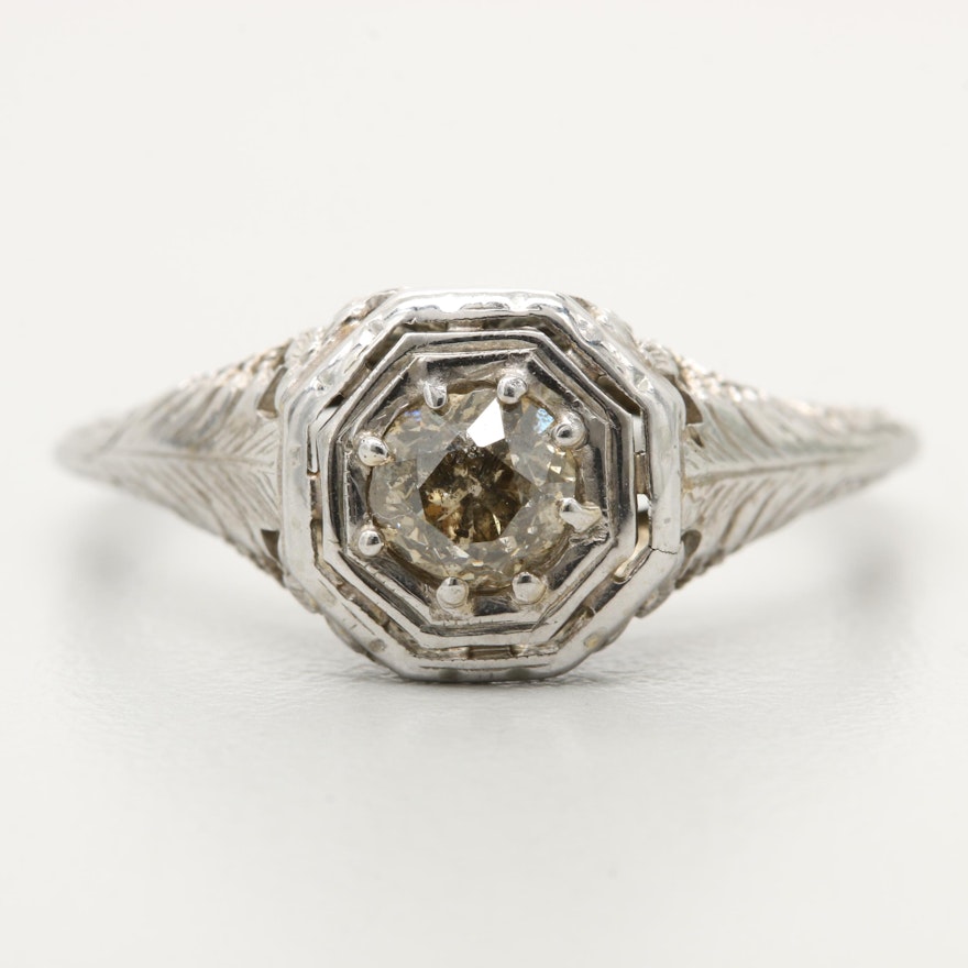 Art Deco 18K White Gold Diamond Ring