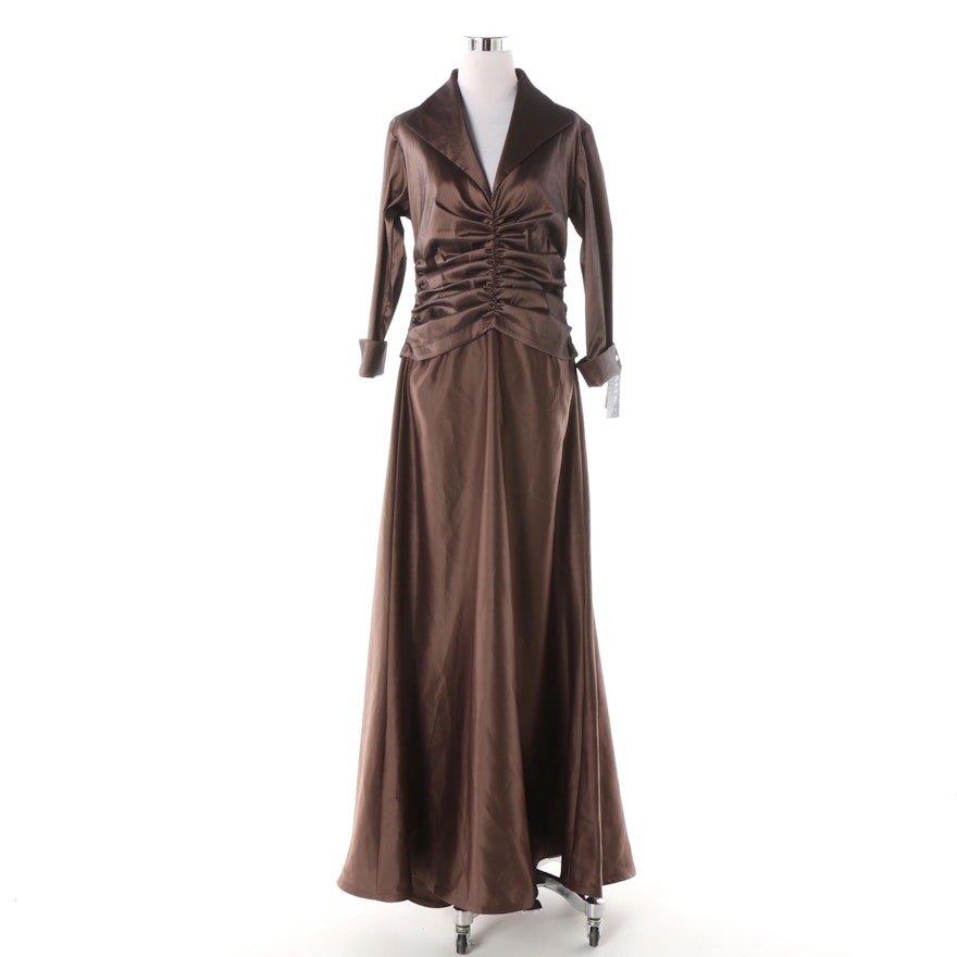 T Tadashi Brown Ruched Formal Gown