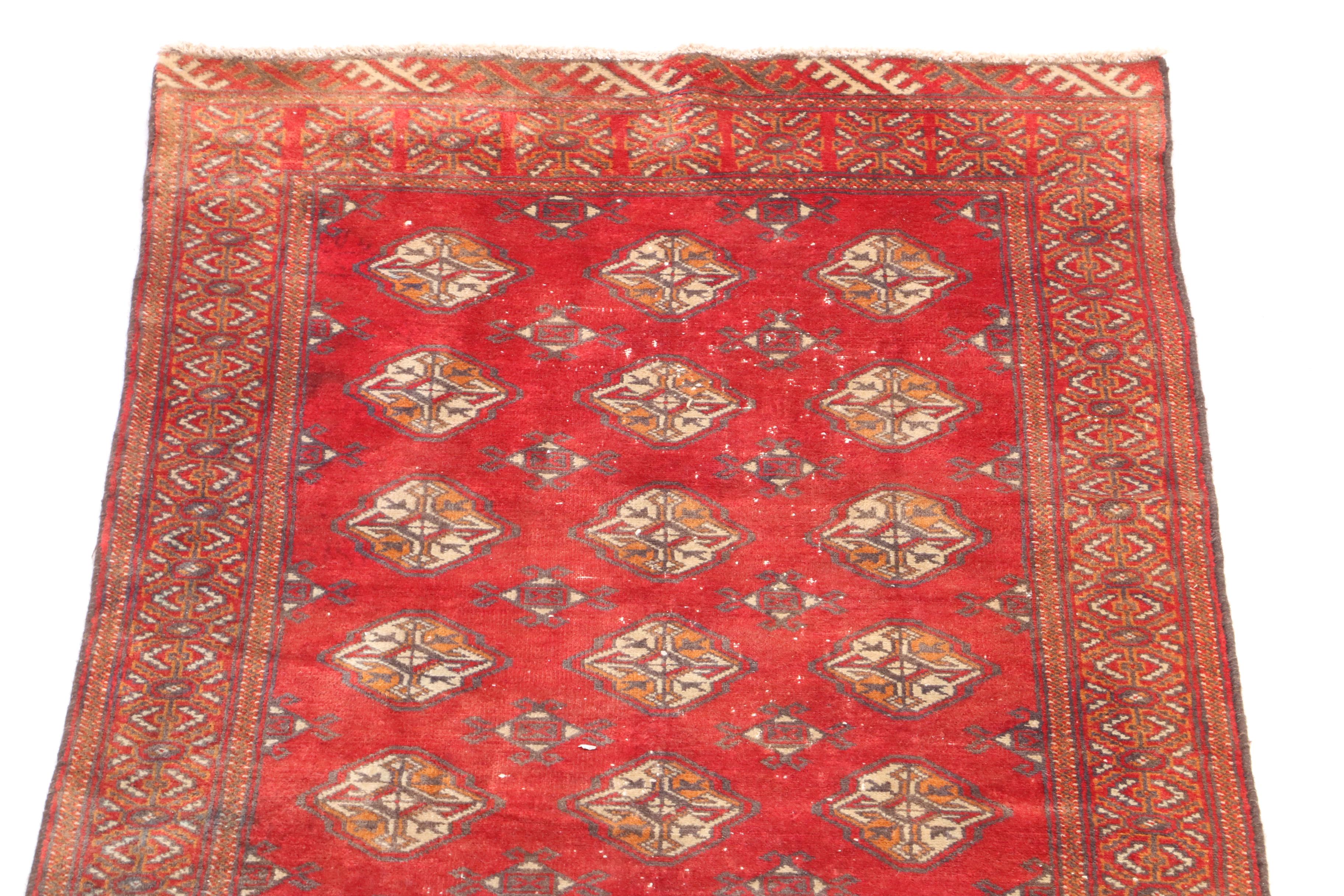 Vintage Hand-Knotted Russian Bokhara Wool Carpet Runner