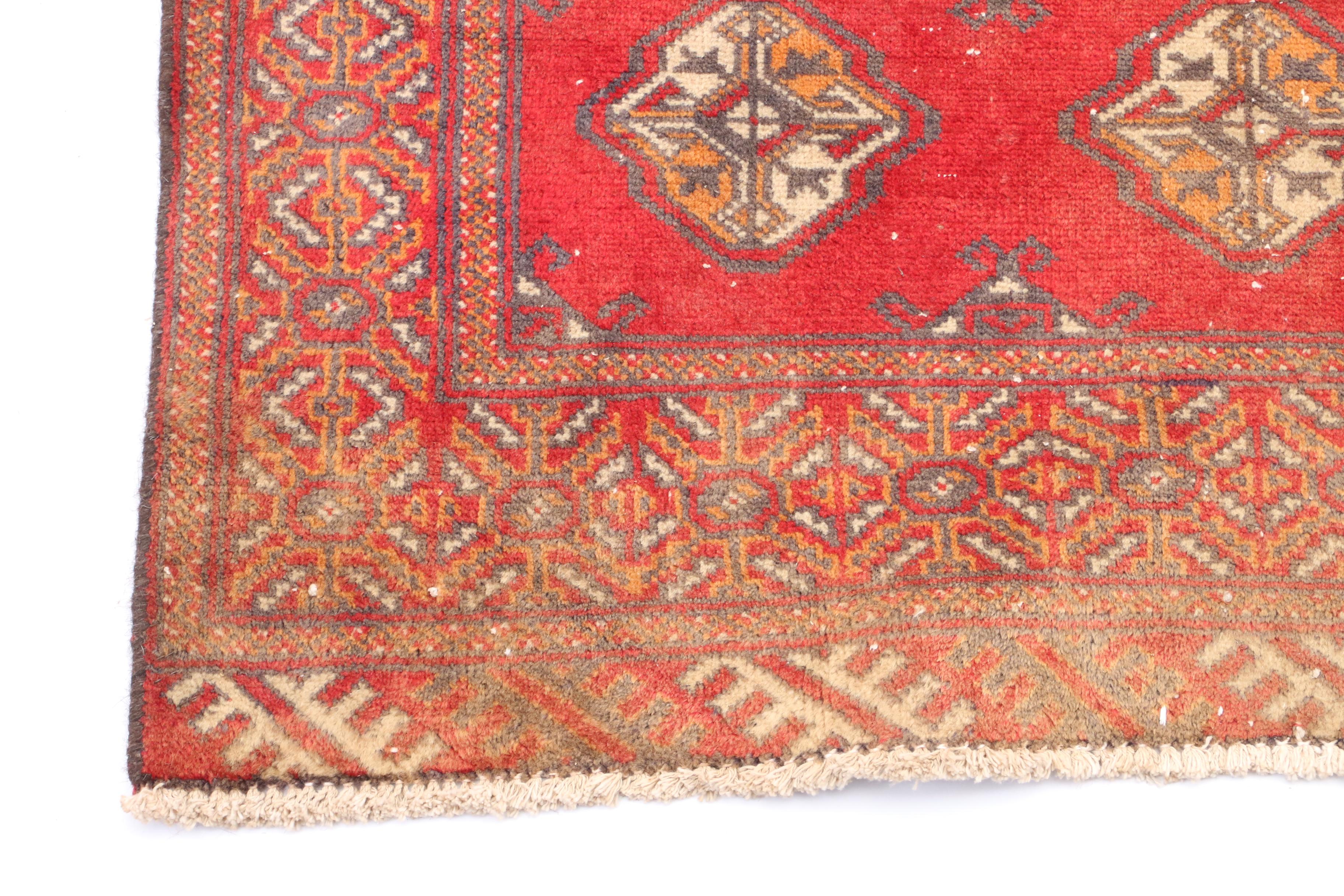 Vintage Hand-Knotted Russian Bokhara Wool Carpet Runner