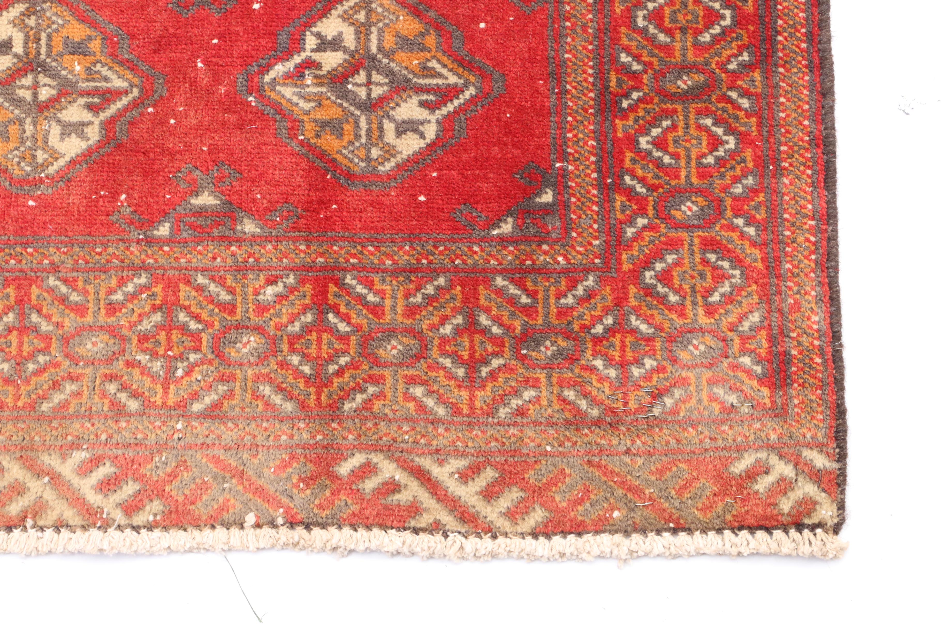 Vintage Hand-Knotted Russian Bokhara Wool Carpet Runner