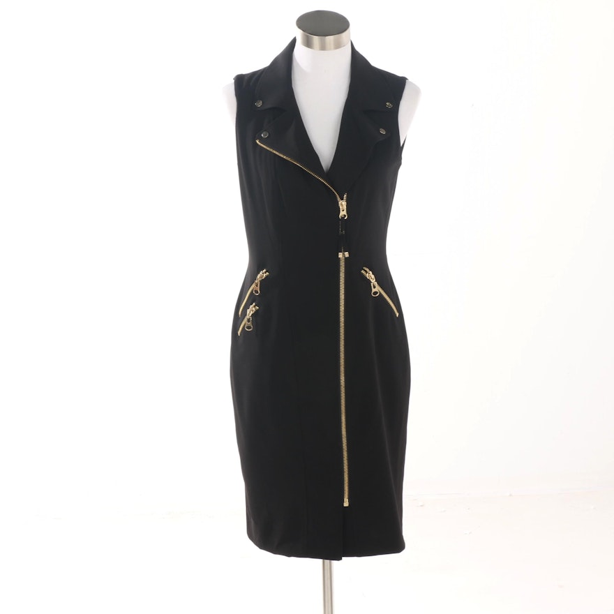 Calvin Klein Black Zipper-Front Sleeveless Cocktail Dress